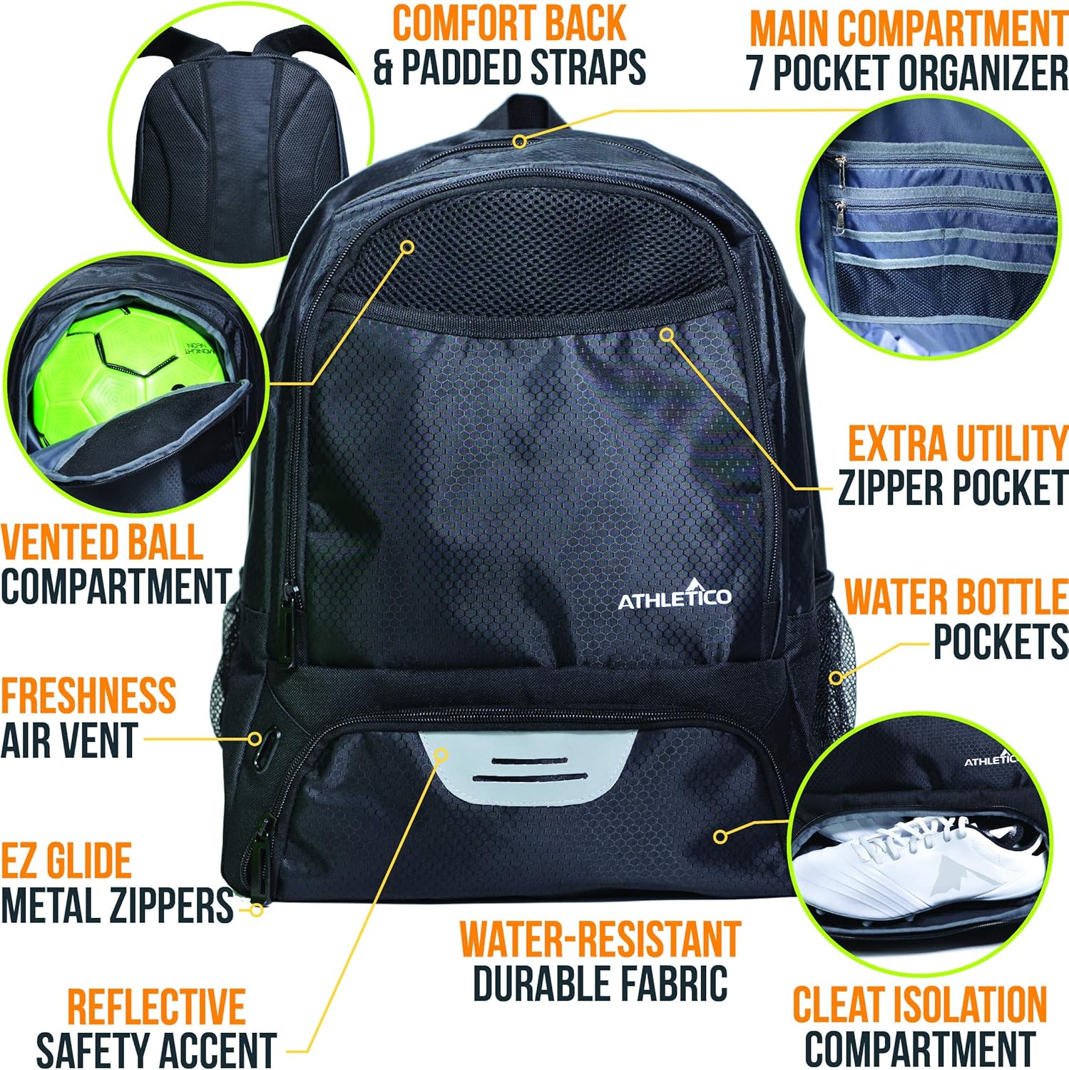 Athletico Youth Soccer Bag - Soccer Backpack & Bags for Basketball, Volleyball & Football | Includes Separate Cleat and Ball Compartment - Image 2