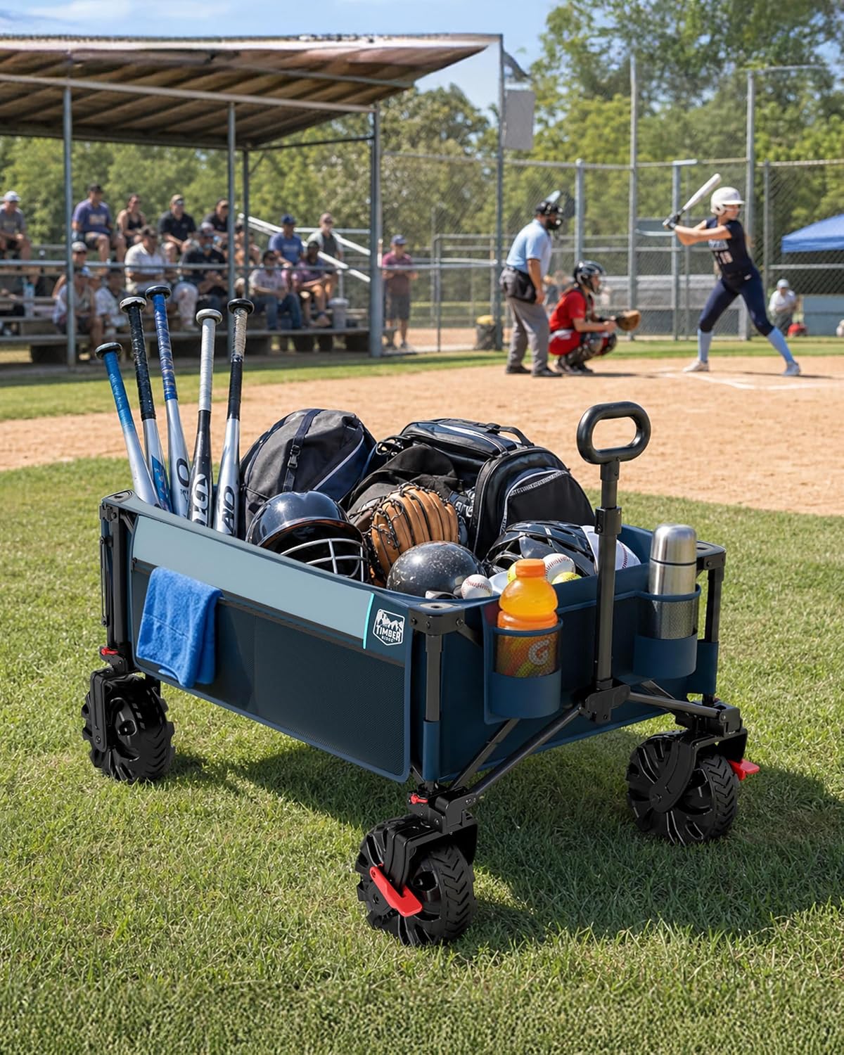 TIMBER RIDGE 600L Beast Wagon 26" W Extra Wide All Terrain Folding w/Big Wheels, Cargo Net & Tailgate, 26" W and 54.5" L, 400lbs Heavy Duty Collapsible Portable Cart for Camping, Sports, Dogs, Blue - Image 8
