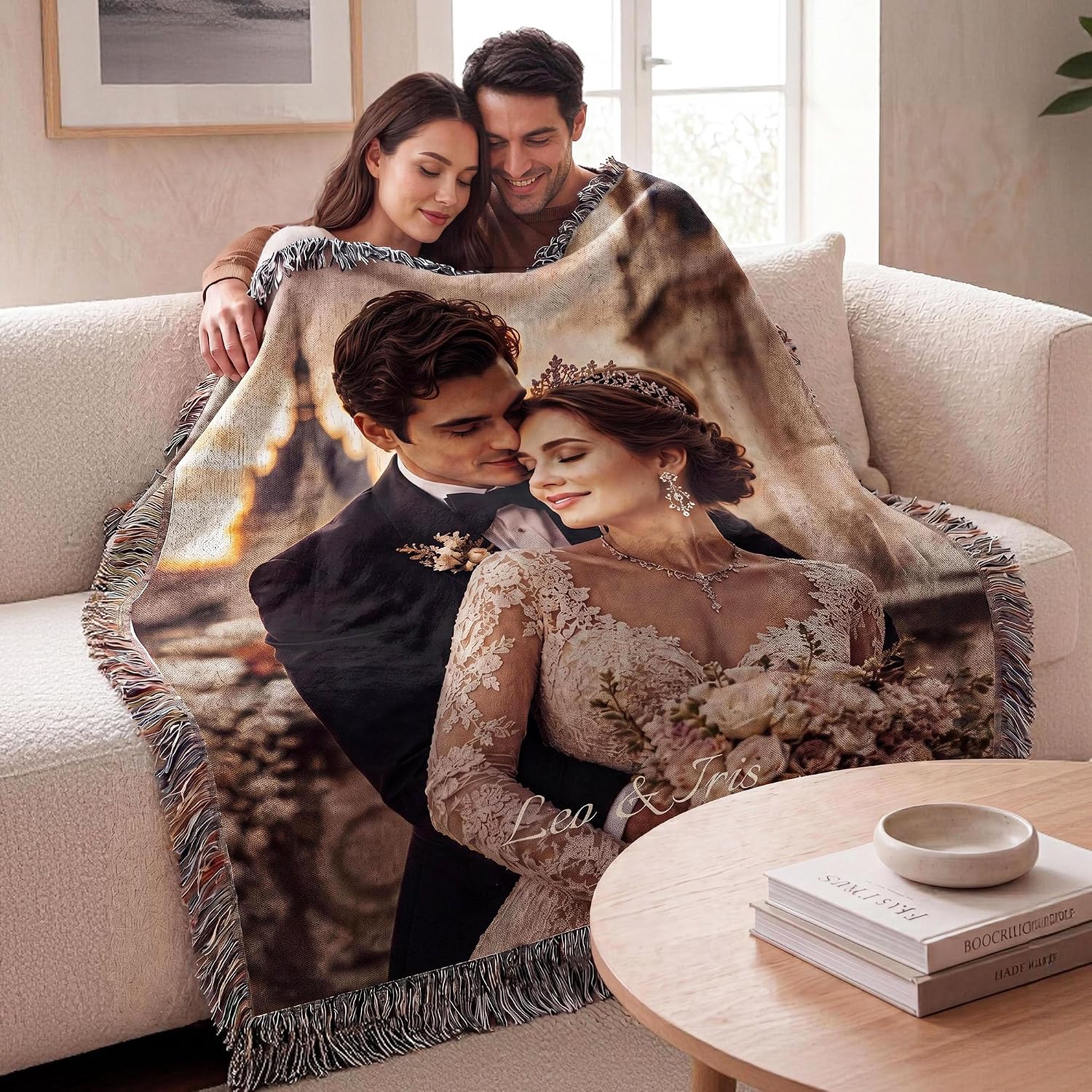 Custom Woven Photo Tapestry Blanket 100% Cotton Picture Tapestry Decor | Personalized Wedding Room Decor - Image 8