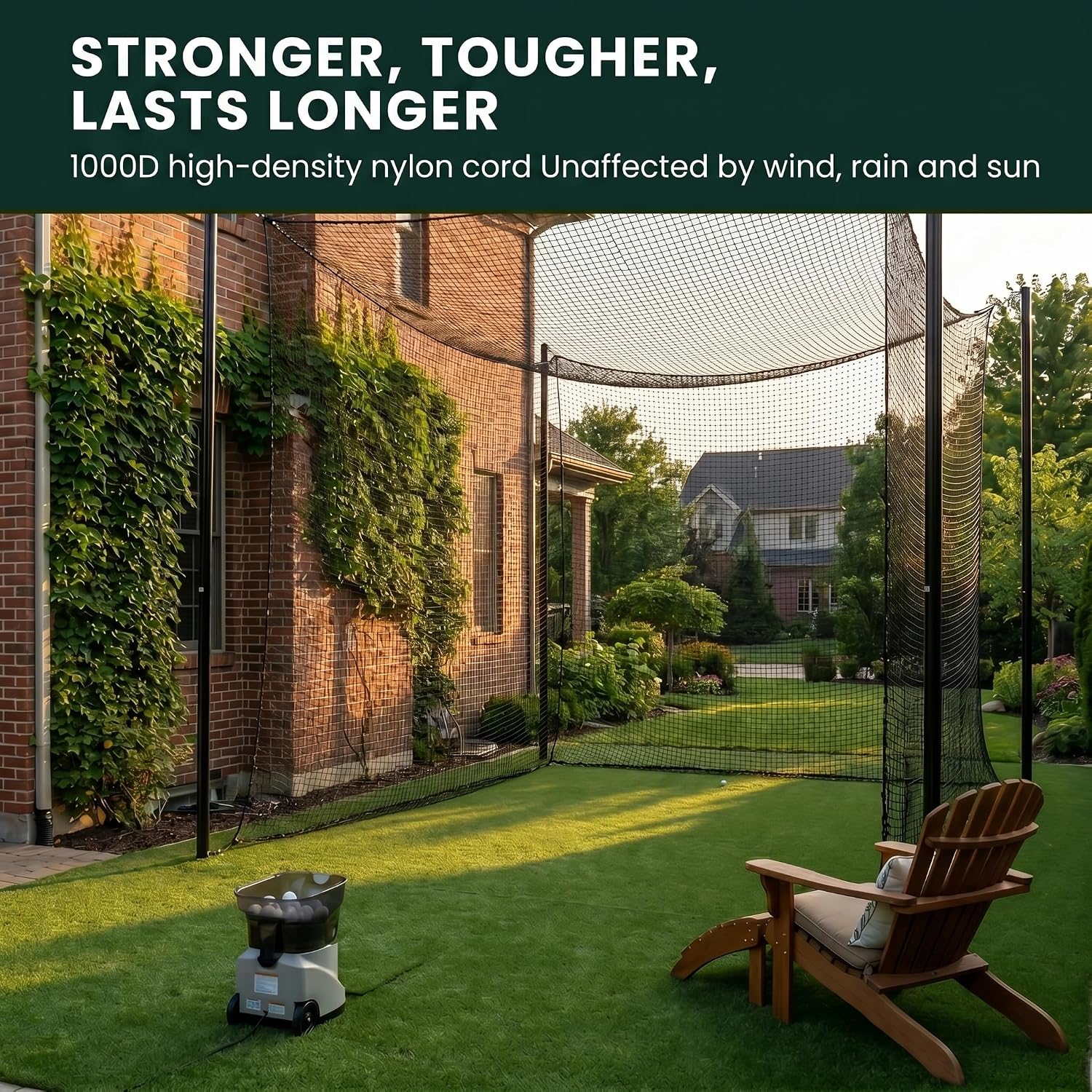 Sports Netting,Golf Practice Net Hitting Net Large | with 33ft Rope/4 hooks/12 elastic ropes, also for Hockey, Soccer, LAX, Baseball, Indoor and Outdoor - Image 3