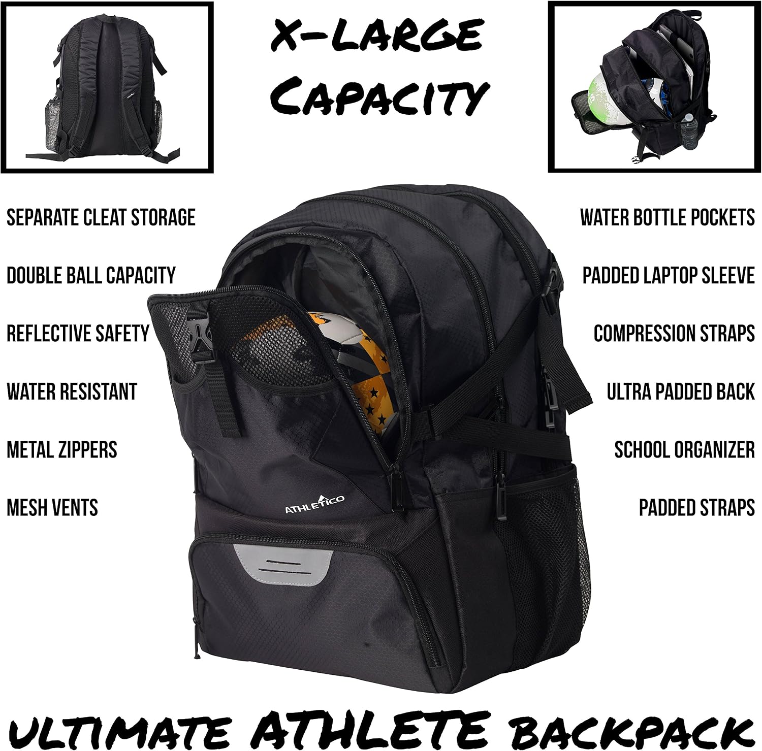 Athletico National Soccer Bag - Backpack for Soccer, Basketball & Football Includes Separate Cleat and Ball Holder - Image 3