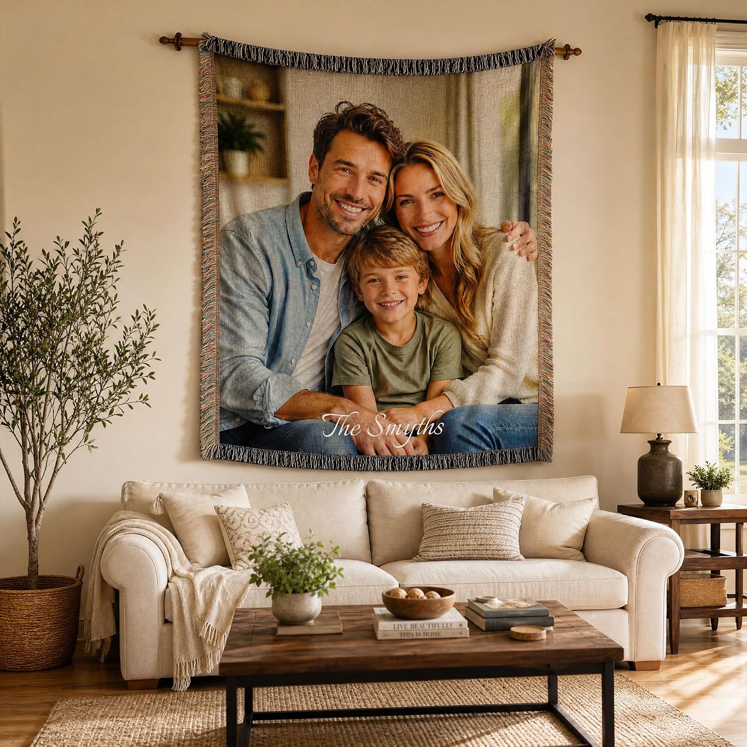 Custom Woven Photo Tapestry Blanket 100% Cotton Picture Tapestry Decor | Personalized Wedding Room Decor - Image 2