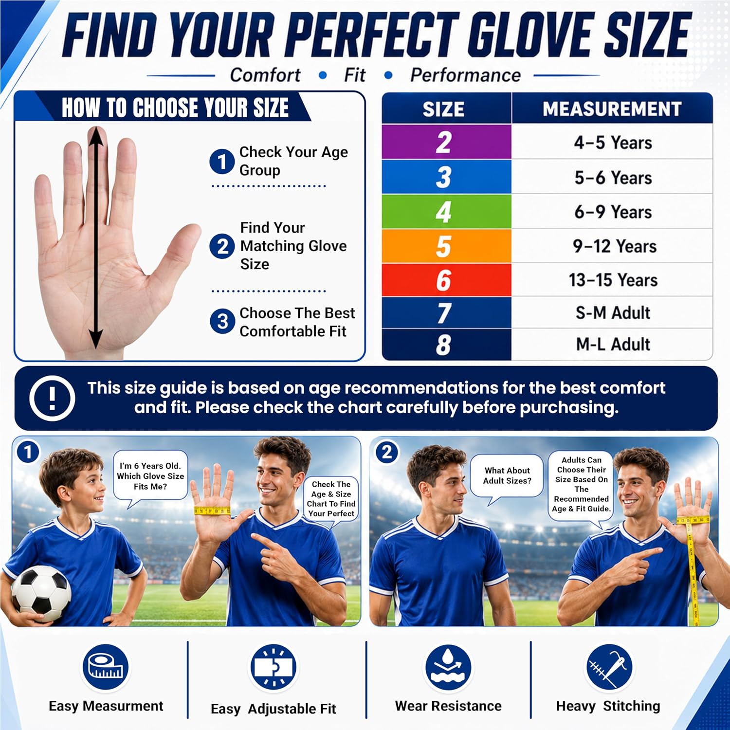 Soccer Goalie Goalkeeper Gloves for Kids Boys Children Youth | Strong Grip Latex Palm - Image 7