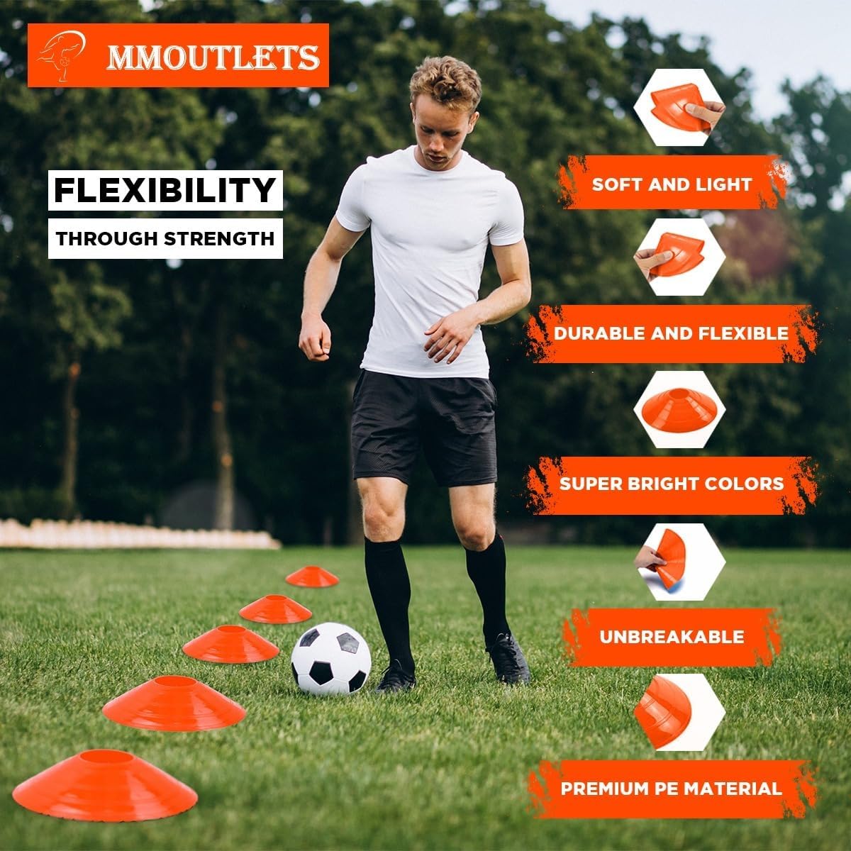 Soccer Training Cones Set, 75/50/25 Pack with Strap Holder & Carry Bag | Durable Agility Soccer Cones, Carry Bag & Strap Holder, Ideal for Sports Training, Football, Soccer, Basketball - Image 4