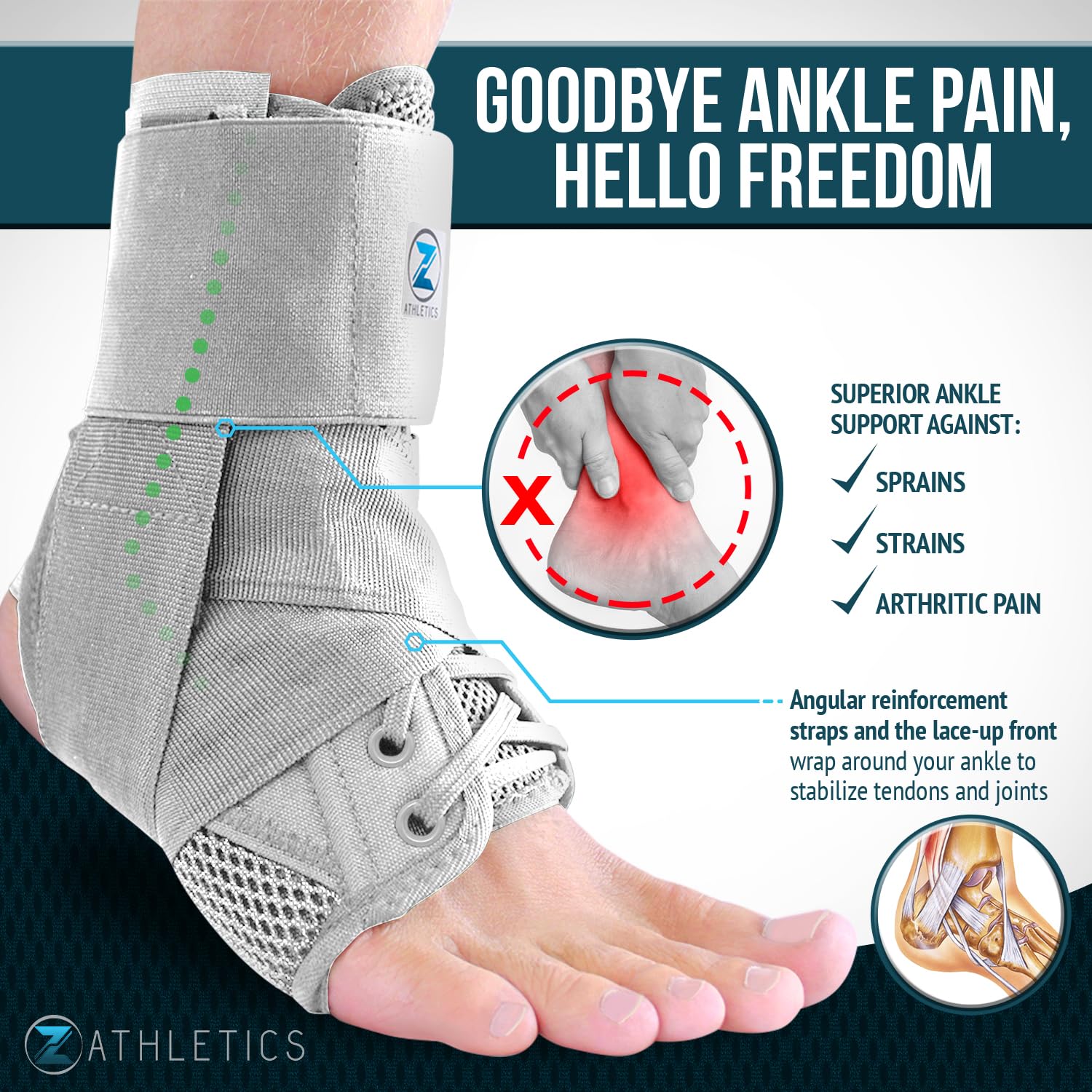 Ankle Brace for Women & Men - Lace Up Adjustable Support with Side Stabilizers for Sprained Ankle, Achilles Tendonitis Relief | Basketball, Volleyball, Running & Sports Recovery - Image 5