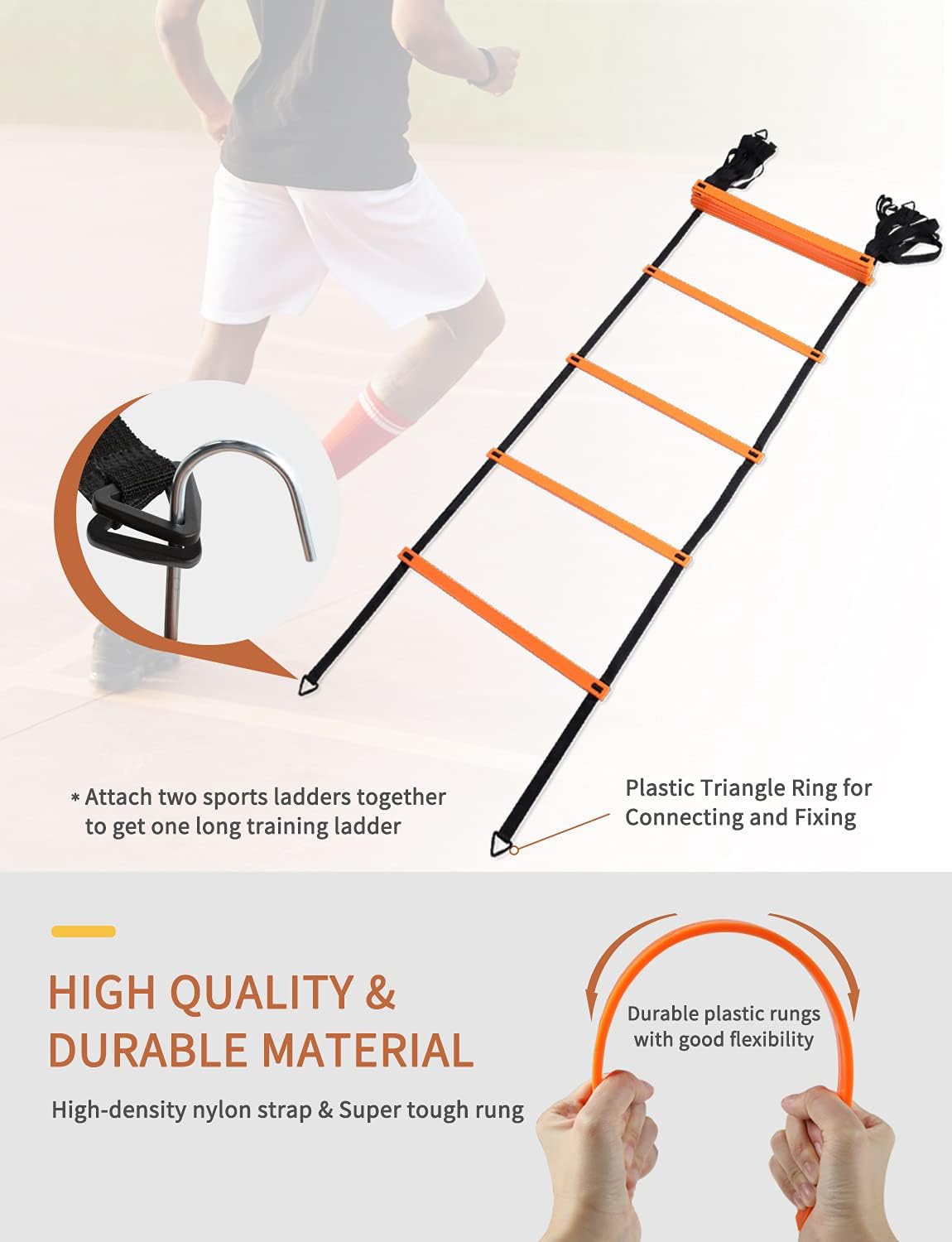 GHB Agility Ladder,Football Training Equipment Set,4 Agility Hurdles, 20 feet12 Rungs Speed Ladder,12 Disc Cones,Resistance Parachute, Jump Rope, 5 Resistance Bands - Image 9
