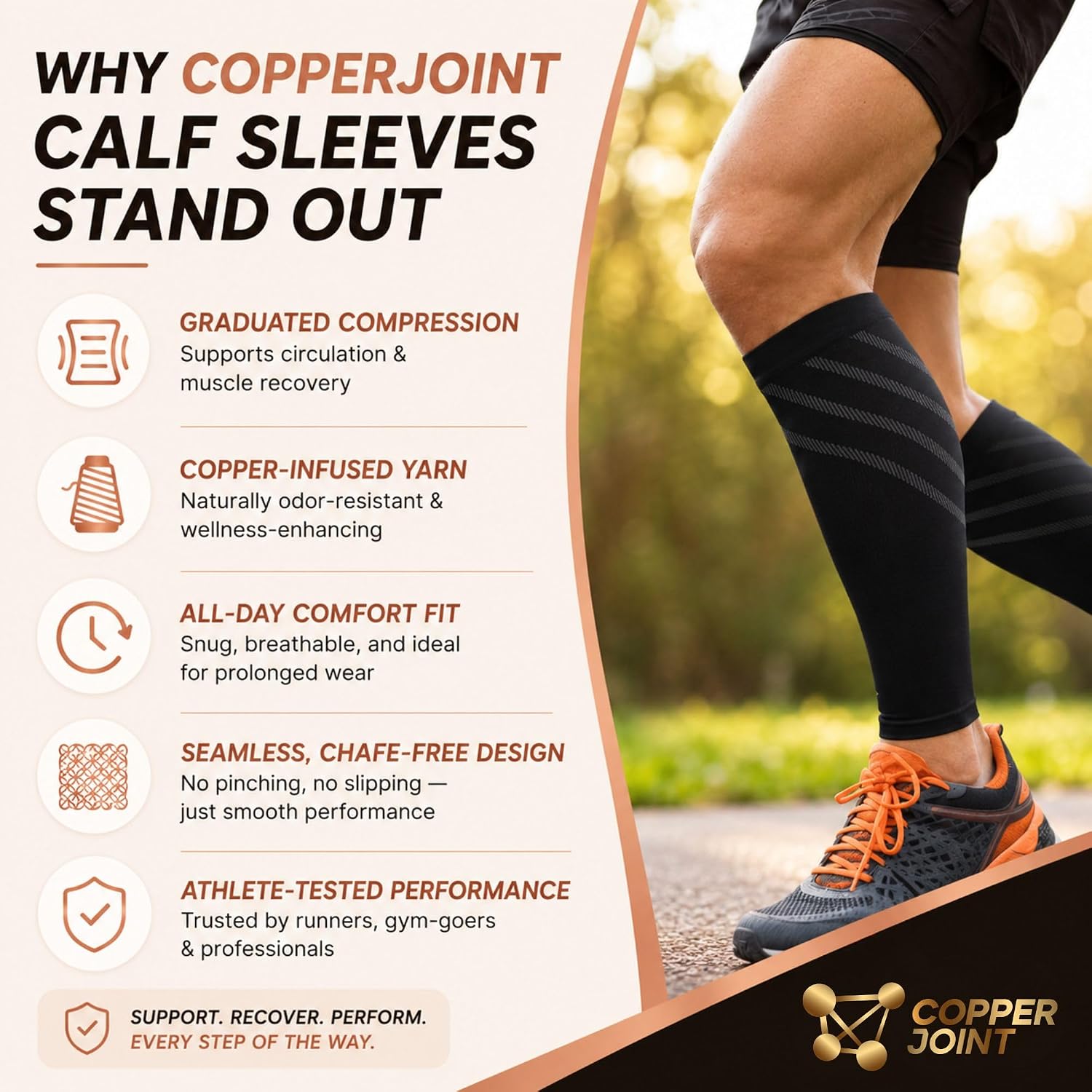 CopperJoint Calf Compression Sleeve for Men & Women Small Black-Firm Snug Fit Support for Shin Splints, Cramps, Varicose Veins-Copper Infused Nylon Pull-On Leg Sleeve for Sports & Daily Wear - Image 4