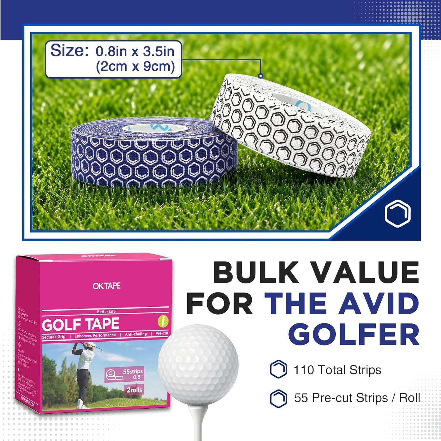 OK TAPE Golf Tape for Fingers, 110 Strips, Finger Tape for Golf, Tennis | Blister Prevention Tape, Flexible, Sweatproof, Synthetic Fiber, Pre-Cut Elastic Athletic Tape (2 Rolls, Blue) - Image 7