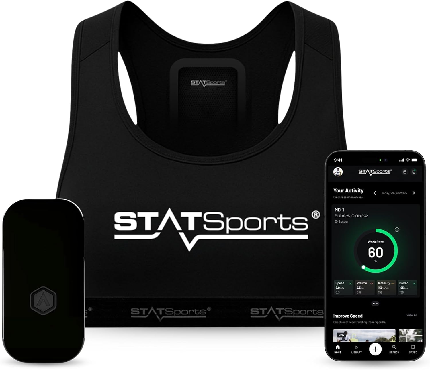 STATSports Academy GPS Soccer Tracker Vest – 24 Key Metrics | 200+ video drills, pro coaching, nutrition & recovery guidance, exclusive Premier League masterclasses, progress tracking