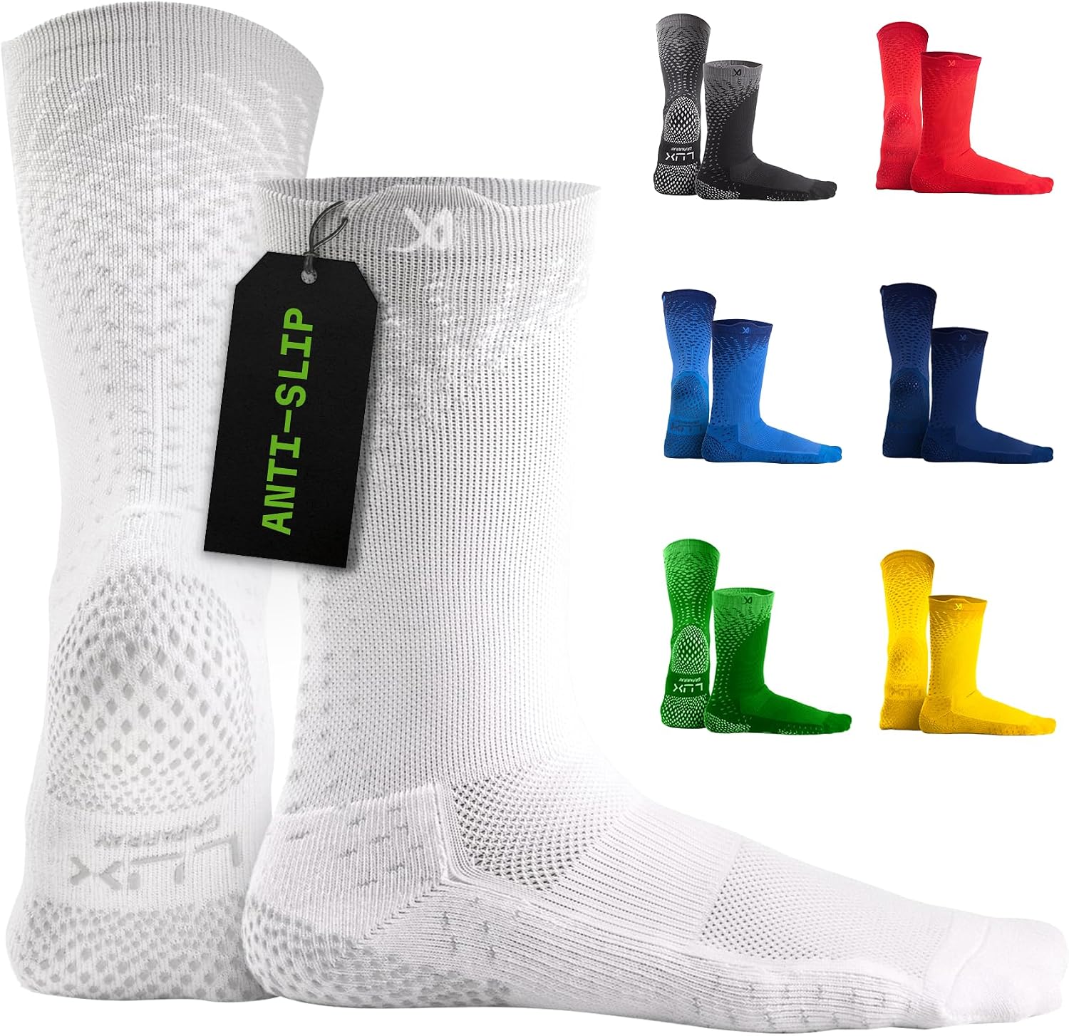 LUX Sports Thin Soccer Grip Socks for Men and Women | GripArray traction, arch compression and moisture control in a thin cleat-fit design