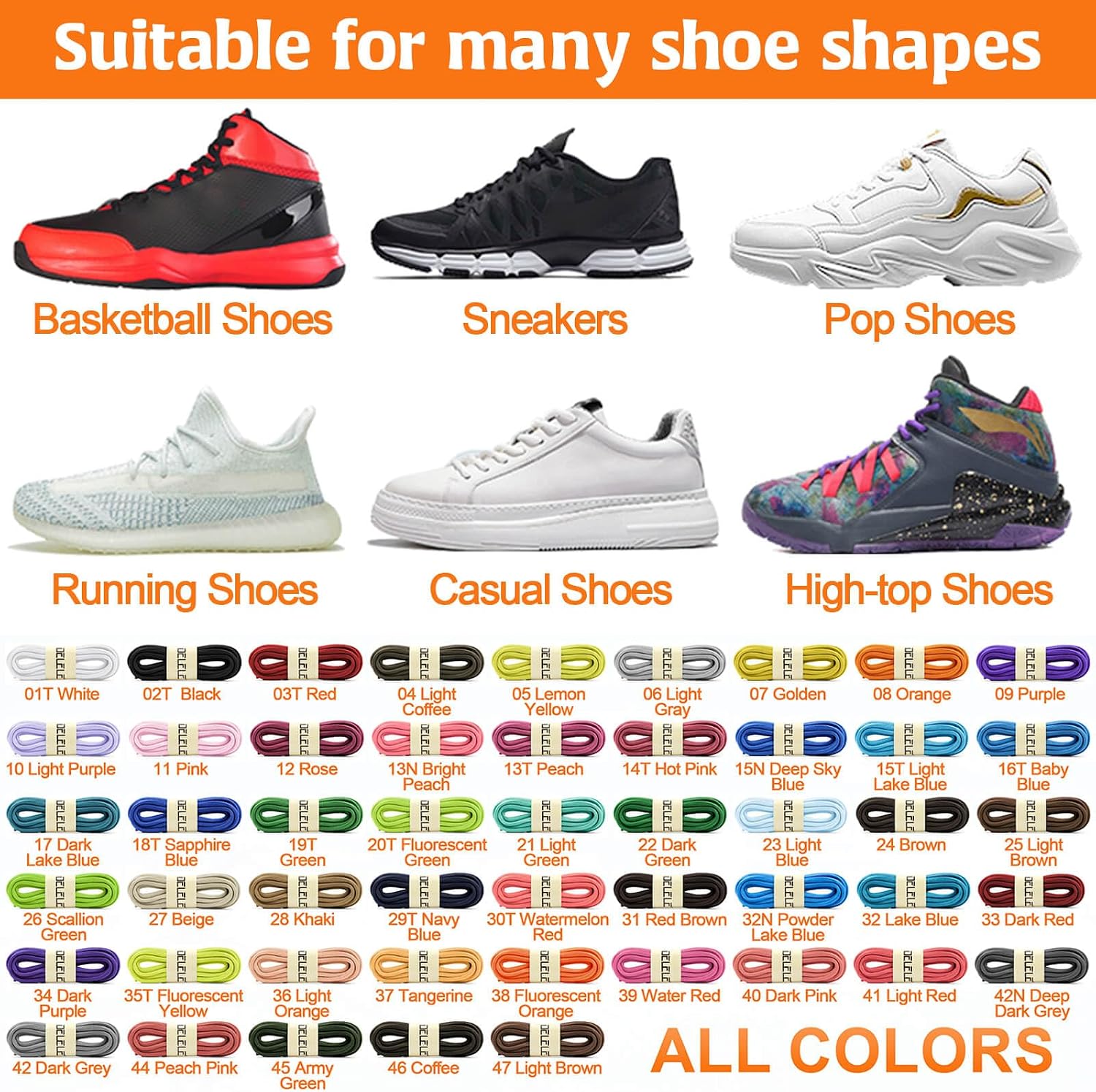 2Pair Oval Shoes laces 42 Colors Half Round 1/4" Athletic ShoeLaces for Sport/Running Shoes Shoe Strings - Image 4