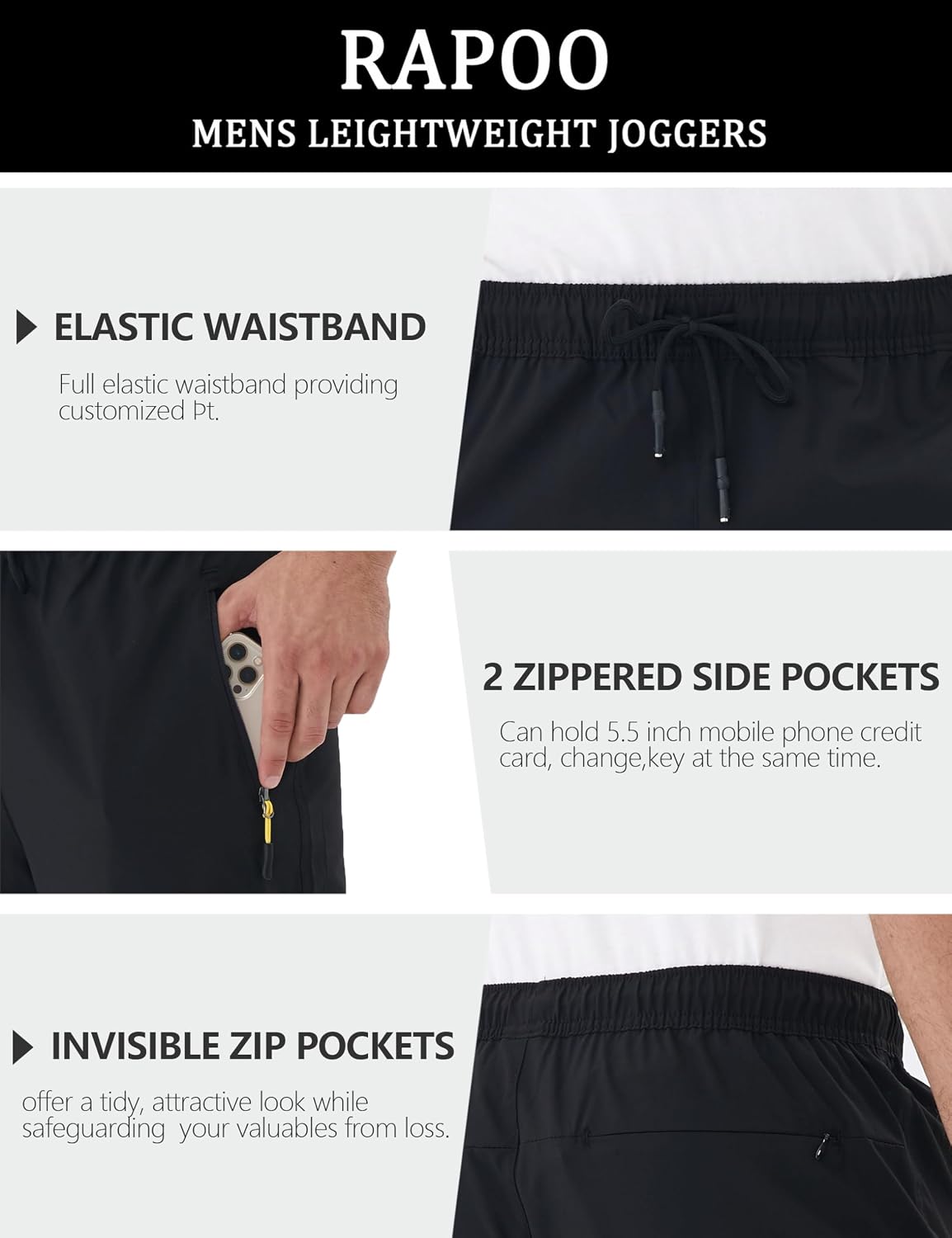 Rapoo Mens Lightweight Hiking Pants Quick Dry Stretch Joggers for Running Workout Casual - Image 6