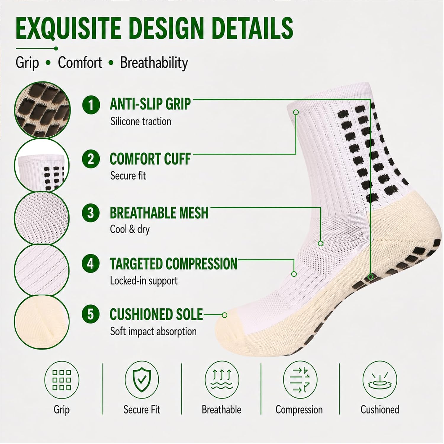 Men's Grip Soccer Socks Anti Slip Athletic Socks Non Slip Football Basketball Socks with Grip Pads2/4/6 - Image 3