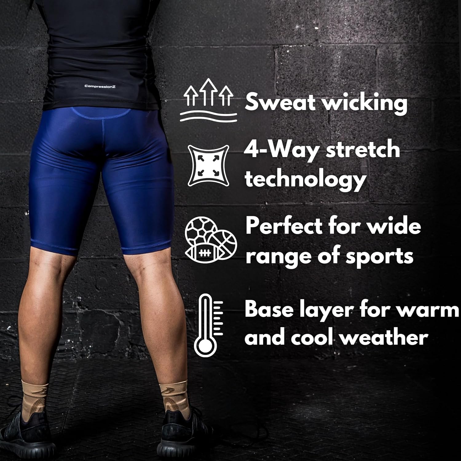 CompressionZ Men Compression Shorts for Running, Workout Baselayer Spandex | Breathable 4-way stretch underwear gym half tights, rowing, lightweight, cycling, biking, lifting - Image 3