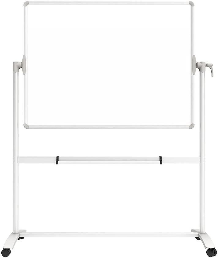 VIZ-PRO Double-Sided Magnetic Mobile Whiteboard on Wheels, 48 x 36 Inches | Rolling Dry Erase Board with Stand for School Office Home 4' x 3'