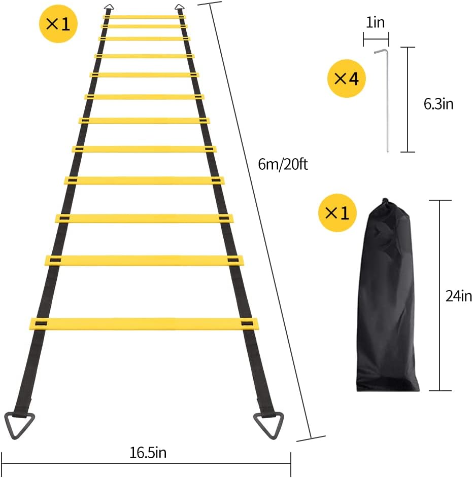 12 Rungs Agility Ladder Set, Training Ladder with Steel Stakes and Carry Bag for Soccer, Speed Fitness Feet Training - Image 5