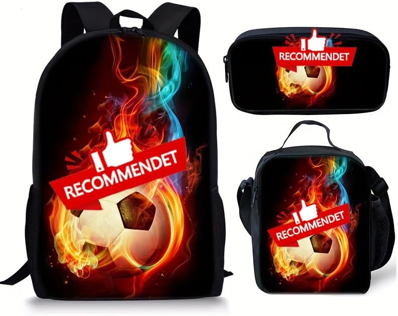 3PCS Soccer Backpack Set, 16" Lightweight Football Daypack, Soccer Ball Print Casual Laptop Backpack for Travel Camping Work (style-4)
