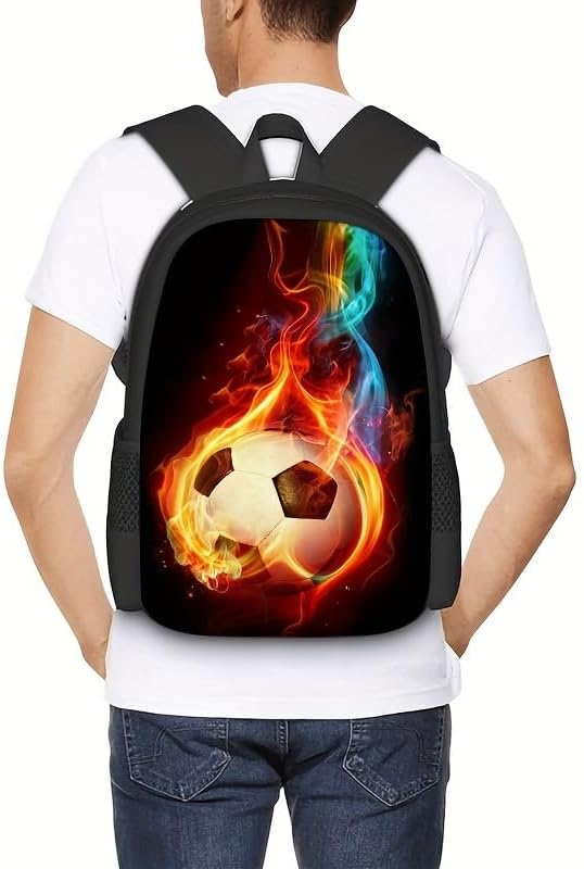 3PCS Soccer Backpack Set, 16" Lightweight Football Daypack, Soccer Ball Print Casual Laptop Backpack for Travel Camping Work (style-4) - Image 3
