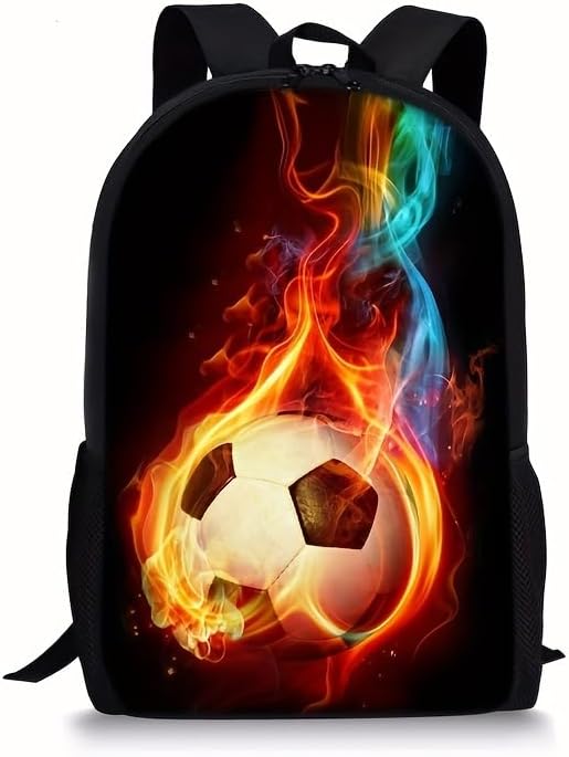 3PCS Soccer Backpack Set, 16" Lightweight Football Daypack, Soccer Ball Print Casual Laptop Backpack for Travel Camping Work (style-4) - Image 2