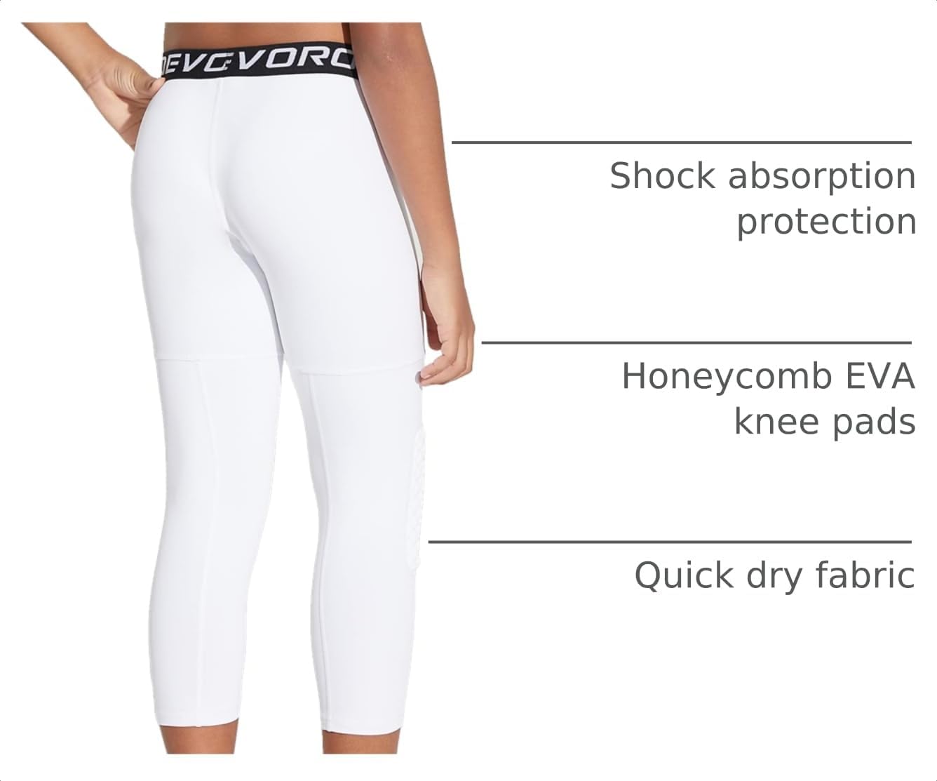 DEVOROPA Youth Boys' Compression Pants with Knee Pads 3/4 Basketball Athletic Tights Quick Dry Sports Workout Leggings - Image 4