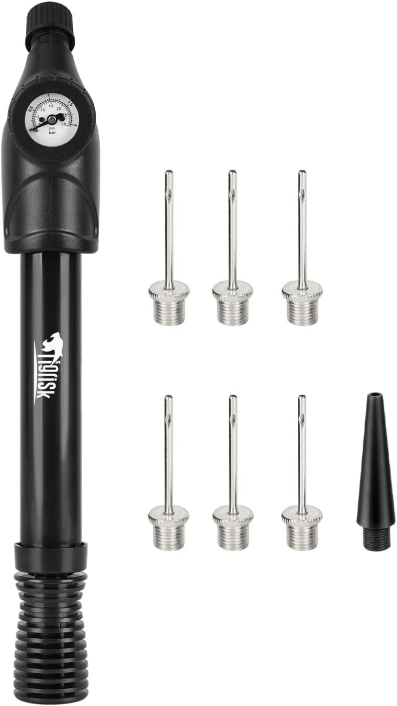 Tigrisk® Ball Pump with Pressure Gauge, Portable Sports Air Pump | Durable hand pump for inflatables. Accurate gauge helps inflate soccer ball, basketball pump and sports balls.