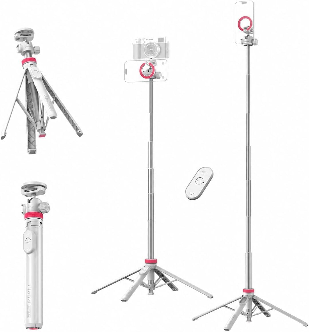 ULANZI MT44M 2-in-1 Auto Open Magnetic Phone & Camera Tripod with Remote | Magsafe Wireless Extendable Selfie Stick, Ball Head, 1/4" Screw, Cold Shoe Compatible with iPhone Android DJI Osmo Pocket 4/3