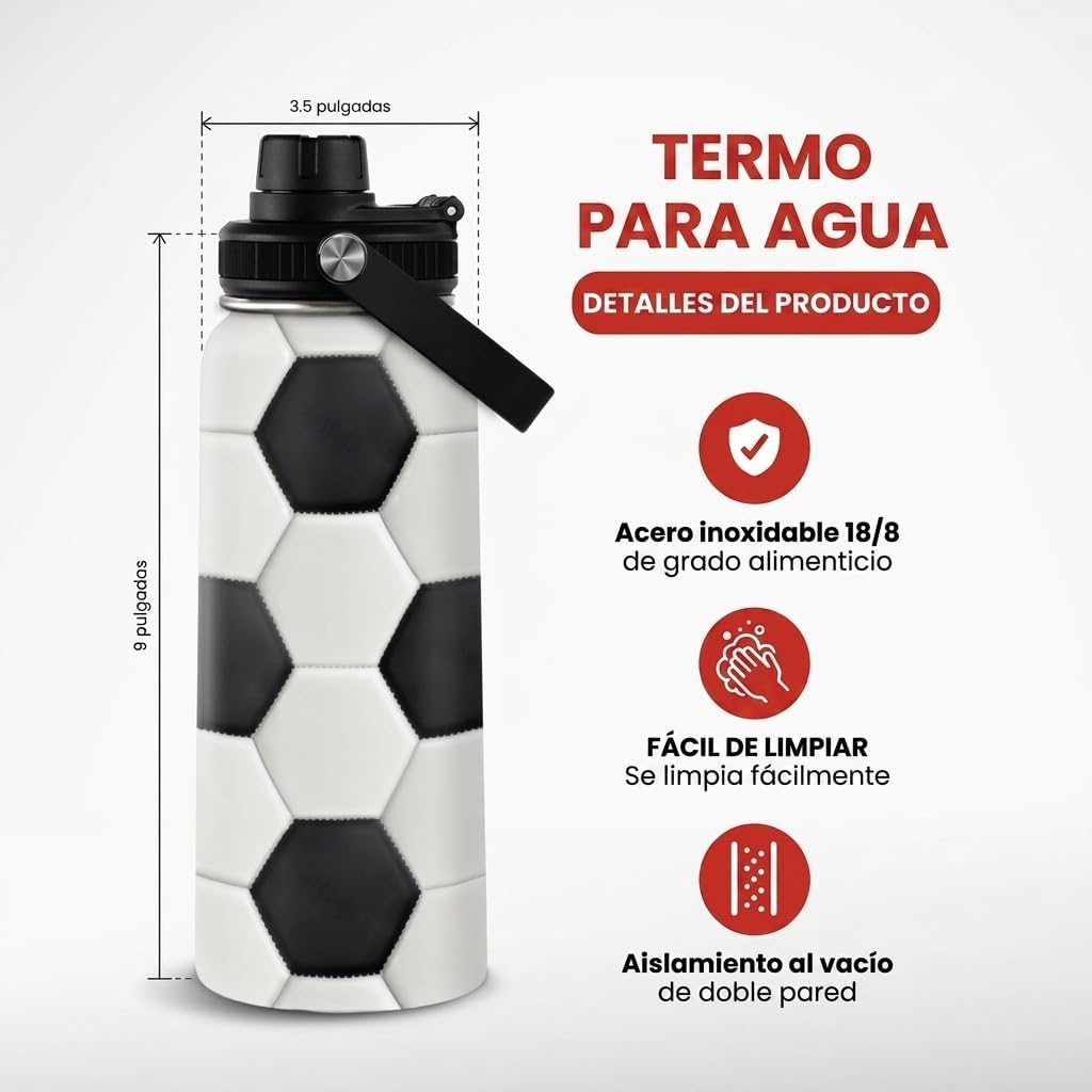 SANDJEST Soccer Water Bottle with Lid - 32oz Insulated Stainless Steel Sport Bottles - Men Soccer Player Fan Coach - Image 5
