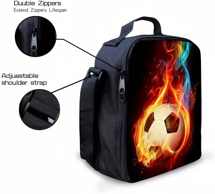 3PCS Soccer Backpack Set, 16" Lightweight Football Daypack, Soccer Ball Print Casual Laptop Backpack for Travel Camping Work (style-4) - Image 4