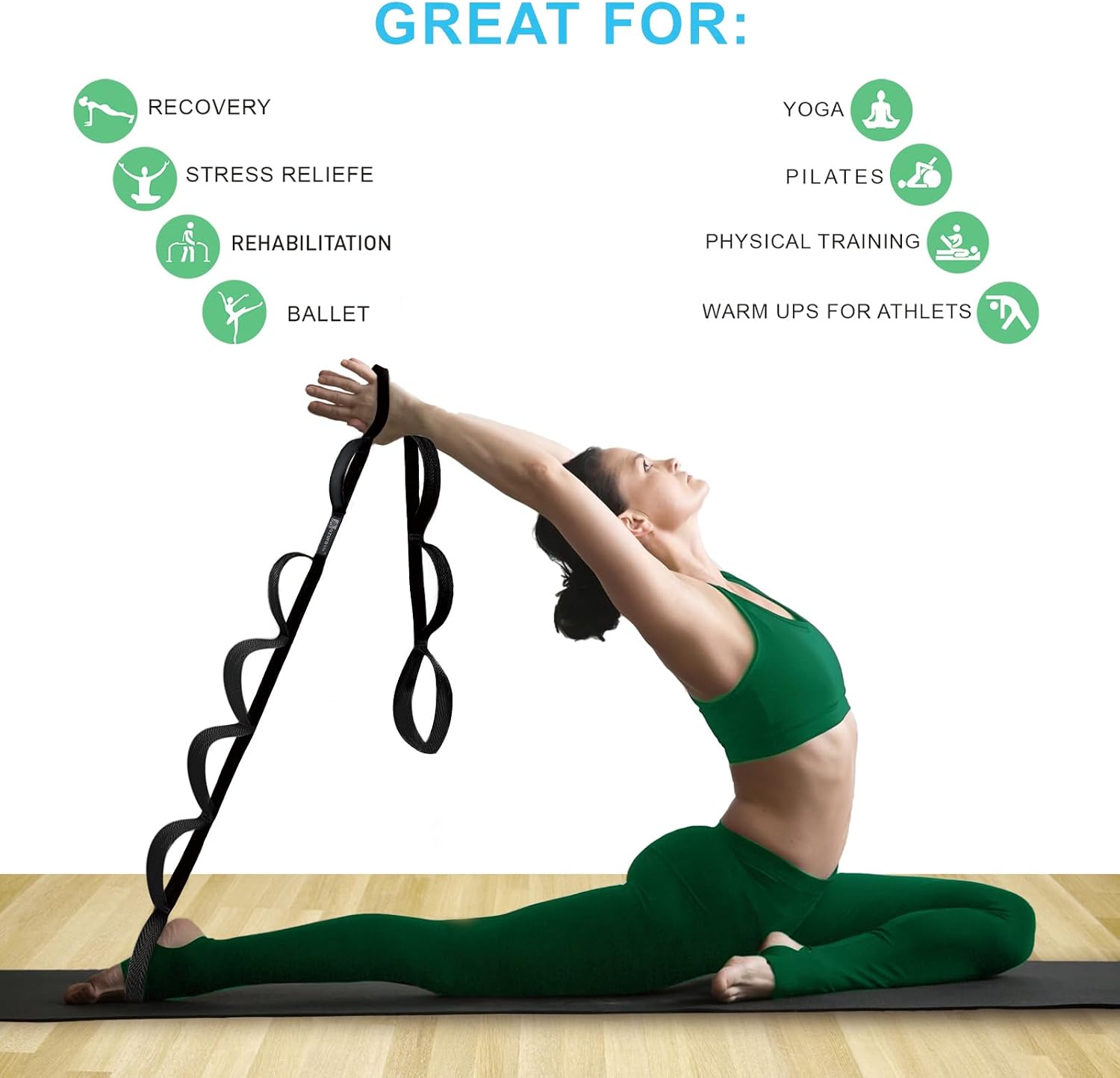 A AZURELIFE Premium Durable Stretch Straps with Loops, Stretching Strap for Physical Therapy, Multi-Loop Yoga Strap Fitness Exercise Strap for Yoga, Pilates, Dance, Flexibility&Exercise - Image 3