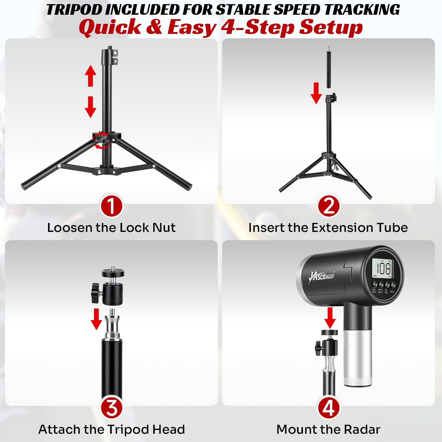 Upgrade Baseball Radar Gun with Tripod,LED + LCD Dual Display | Accuracy Speed Radar Gun for Pitching&Swing,Handheld or Hand Free Multi-Sport Speed Radar Training Equipment for All Players - Image 9