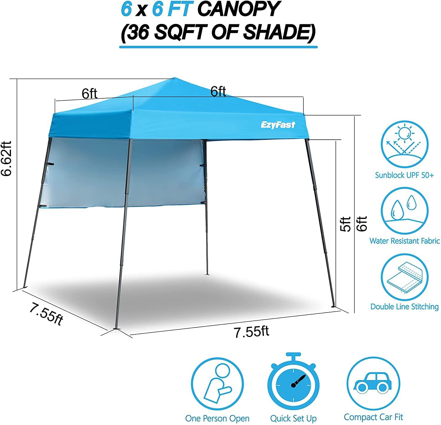 Ultra Compact Backpack Canopy, Pop Up Shelter, Portable Sports Cabana, 7.5 x 7.5 ft Base / 6 x 6 ft top for Hiking, Camping, Fishing, Picnic, Family Outings - Image 5