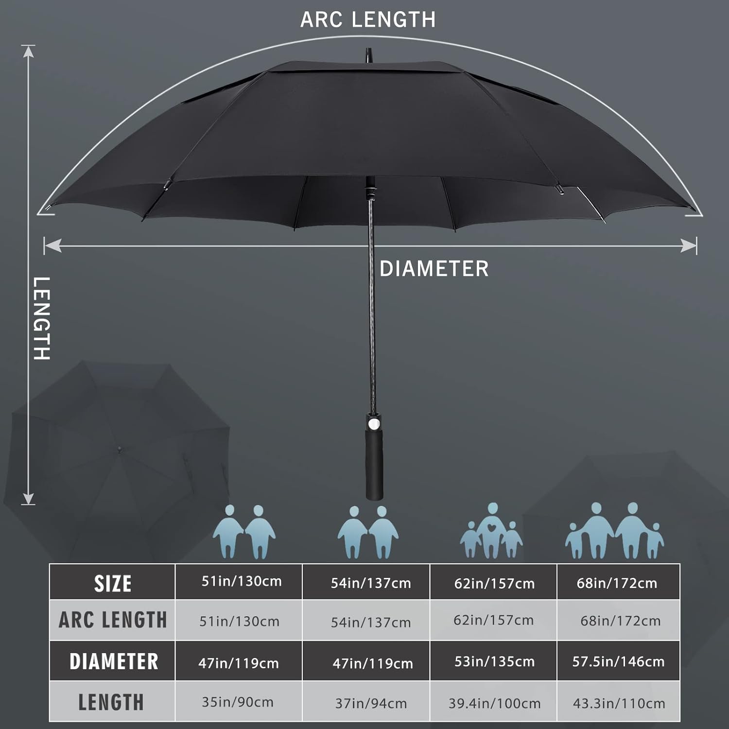 ZOMAKE Golf Umbrella, Large Oversize Windproof Heavy Duty Umbrellas for Rain, Extra Large 62/68/72 INCH XL Sports Umbrella for Soccer Baseball Games, 2 Person Family Outdoor Use - Image 2
