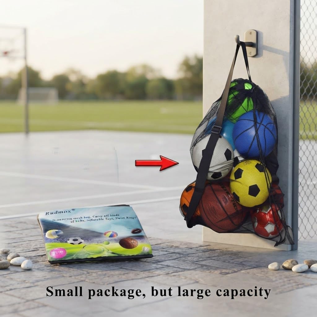 Heavy Duty Mesh Ball Bag, Drawstring Sport Equipment Storage Bag | for Basketball, Soccer, Sports Beach and Swimming Gears with Adjustable Shoulder Strap Outdoor Organizer - Image 7