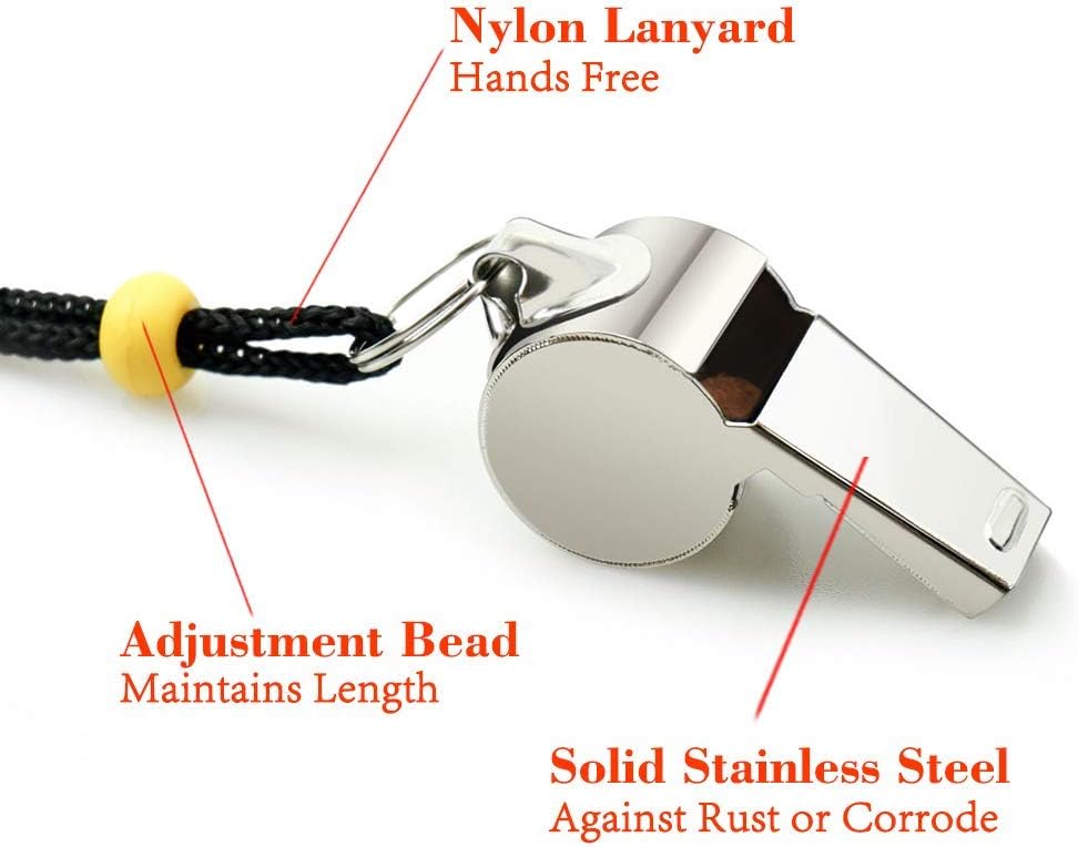 Whistle, 2 Pack Stainless Steel Sports Whistles with Lanyard, Loud Crisp Sound Whistles Great for Coaches, Referees, and Officials - Image 2