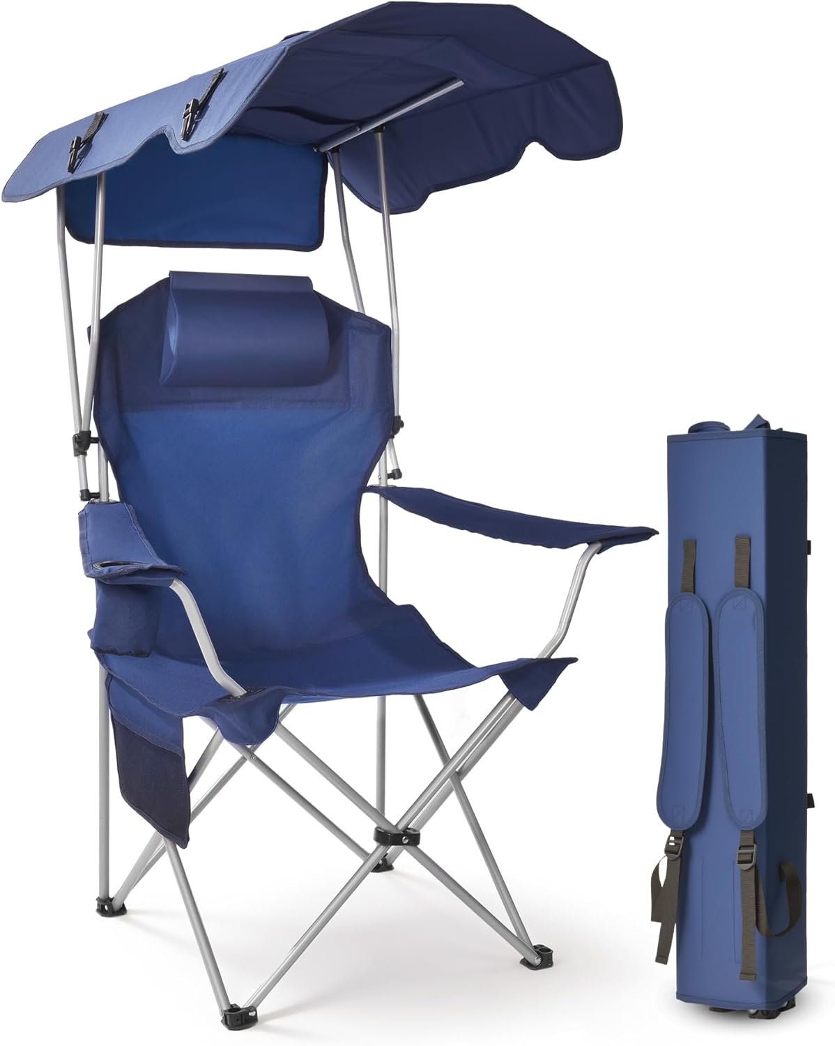EAST OAK Backpack Beach Chair with Canopy Shade & Supportive Headrest | Canopy Is the Backpack, 25" High Back, Cup Holder, Side Pocket, 330 LBS Heavy Duty Camping Chair with Canopy for Camp, Beach