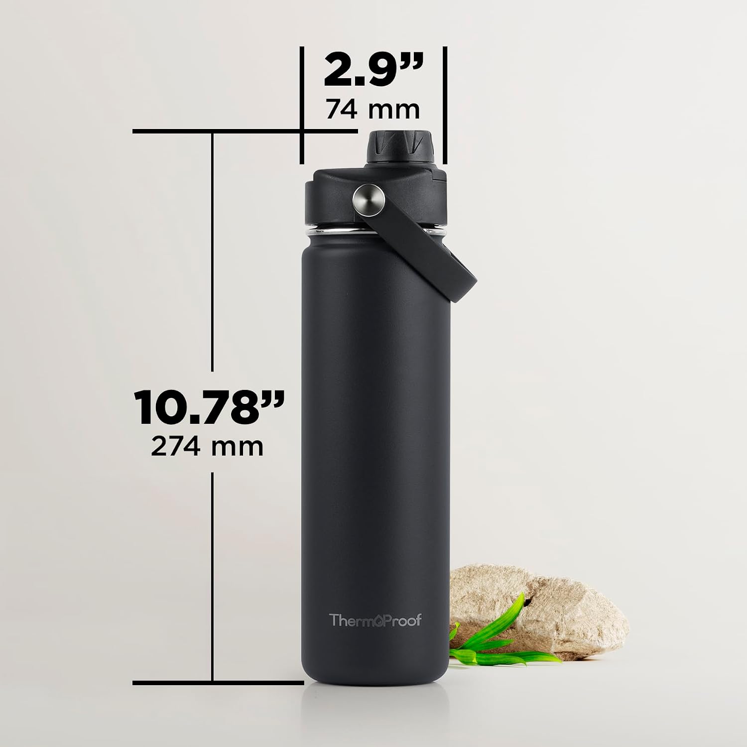 ThermoProof Double-Walled Vacuum Insulated Stainless Steel Water Bottle - Wide Mouth with Chug & Spout Lids, Dishwasher Safe, Reusable, Leakproof, Hot & Cold for Men, Women & Kids - 22oz, Black - Image 3