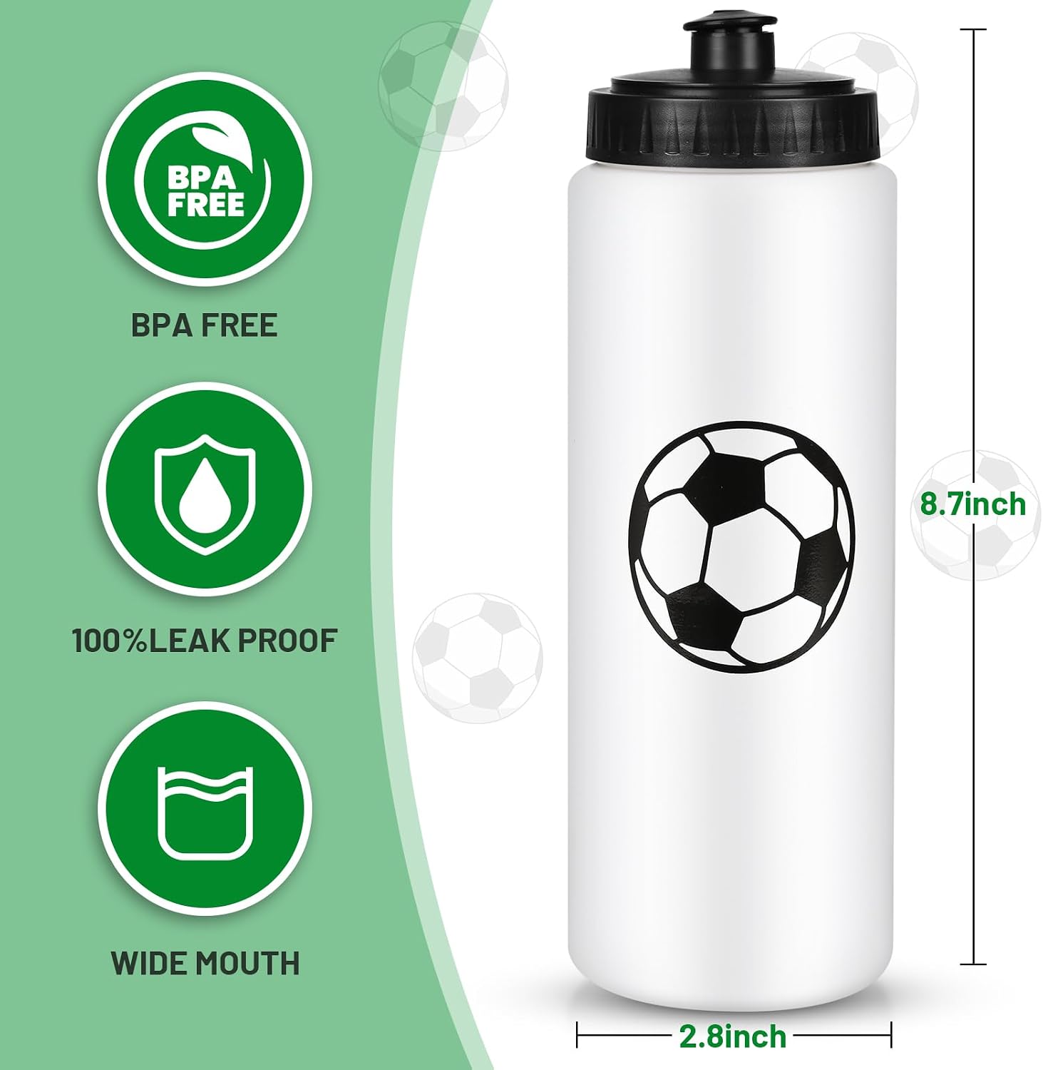 Soccer Party Favors, 12 Pack Water Bottles, 300 Stickers | 12 Soccer-Pattern Bottles, 300 Themed Stickers, BPA-Free 20 oz Design, Leak-Proof Lids, Ideal for Teams and Parties - Image 3