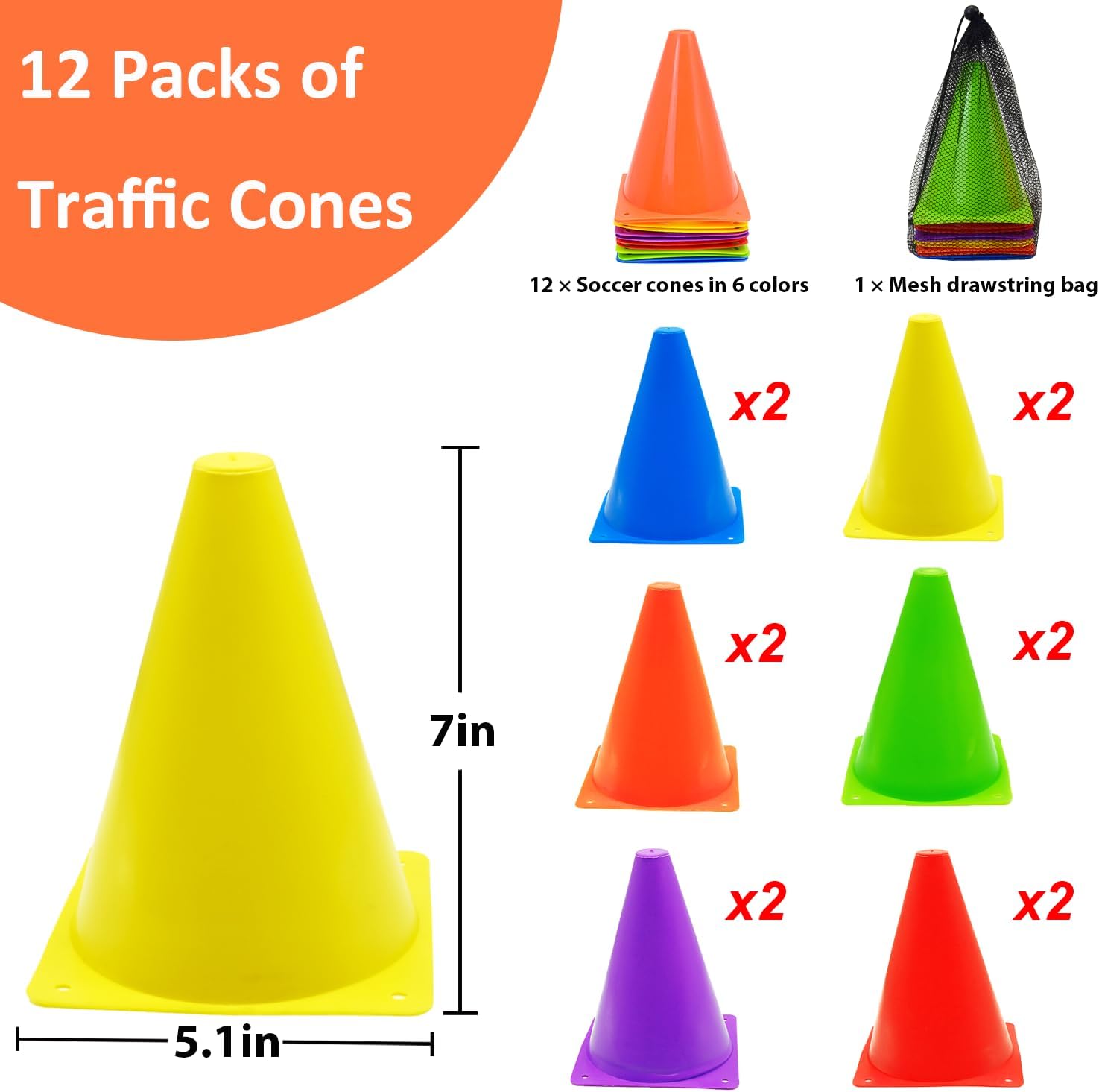 Soccer Cones Set, 84/42Pcs 7"/9" Cones Sports + Disc Cones, Cones for Sports with Carry Bag, Training Cones, Soccer Cones for Training, Plastic Soccer Cones for Drills - Image 2