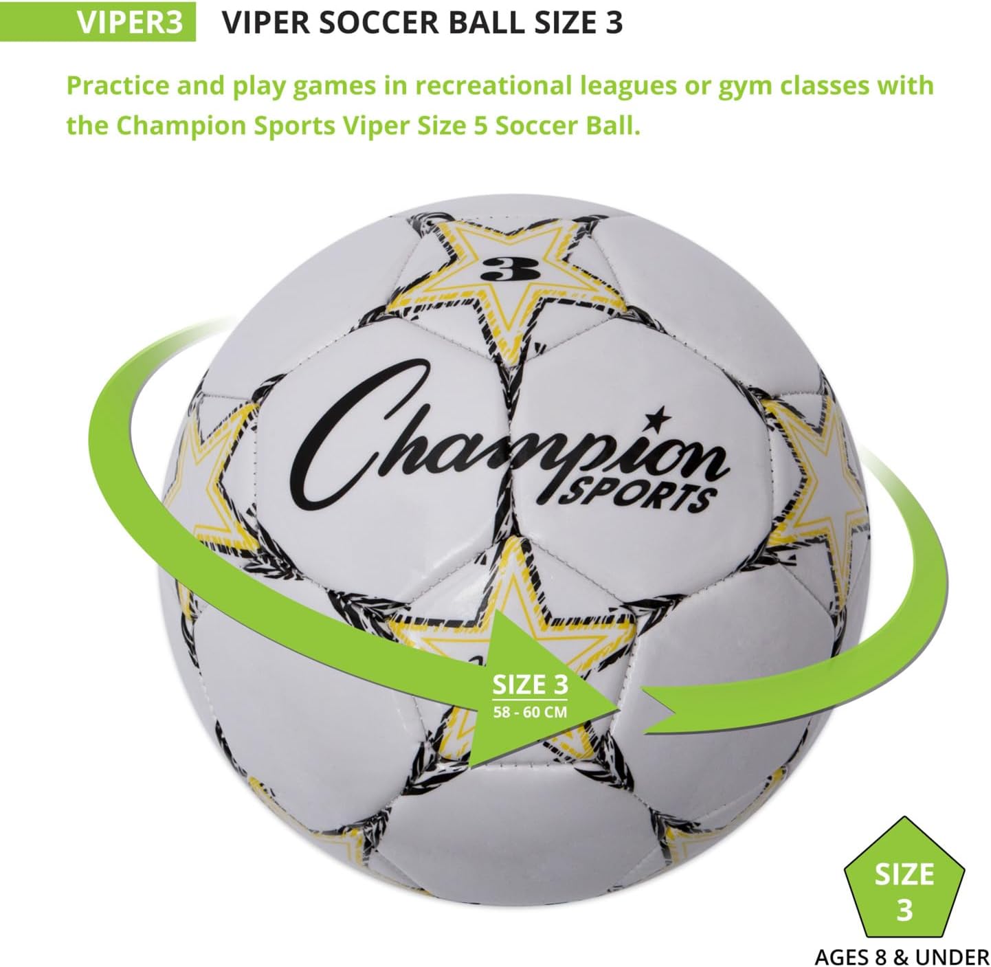 Champion Sports Viper Soccer Ball – TPU Soft-Touch Training Ball in Sizes 3,4,5 for Indoor/Outdoor Play - Image 2