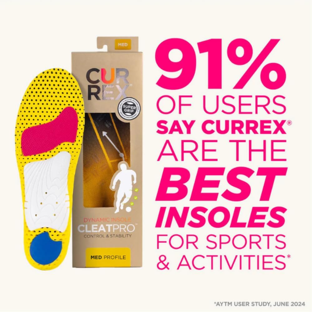 CURREX CLEATPRO - Thin, Arch Support Insoles, Comfort, Cushion & Stability in Cleats, Soccer, Football, Baseball, Softball, Super Grip for Control, Shock Absorbing Inserts, Men, Women (Medium Arch, L) - Image 7