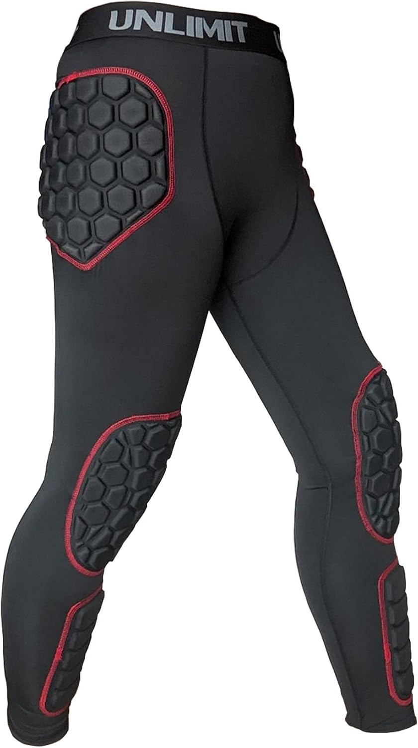 Unlimit Youth Soccer Goalie Pants with Hip, Knee & Shin Padding – Goalkeeper Compression Pants for Training & Matches