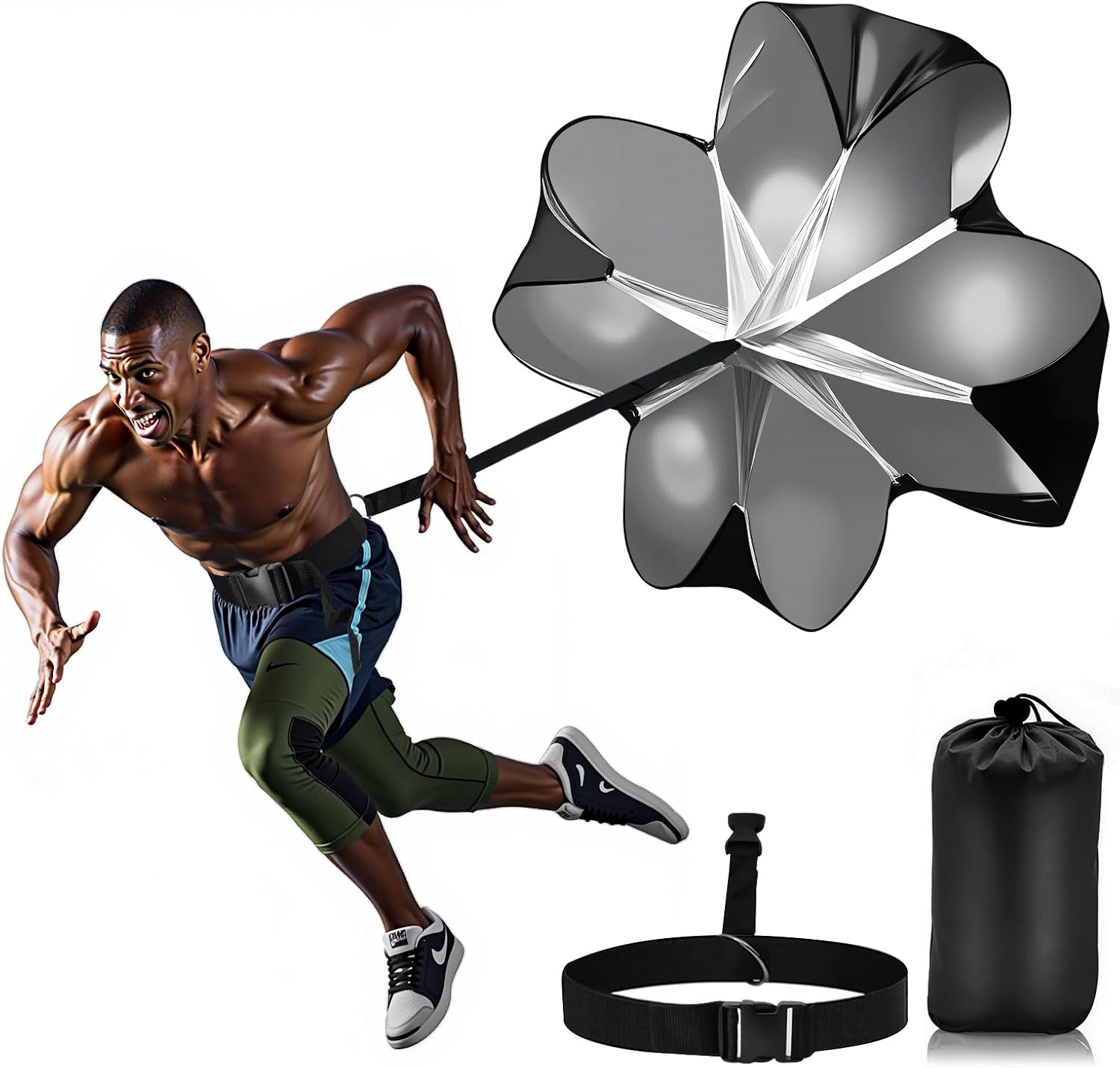 Running Parachute for Speed Training, 56 inch Resistance Parachute for Athletes, Sprinting & Football Training Equipment with Adjustable Waist Belt, Drag Chute to Improve Velocity & Explosive Power