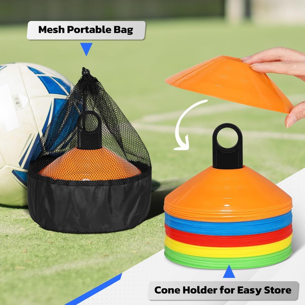 GHB Soccer Cones 25/50/100 Pack Disc Soccer Sport Cones Training Field Marker Agility Cones for Traffic, Basketball, Coaching, Practice Equipment Includes Cone Drills Guide - Image 6