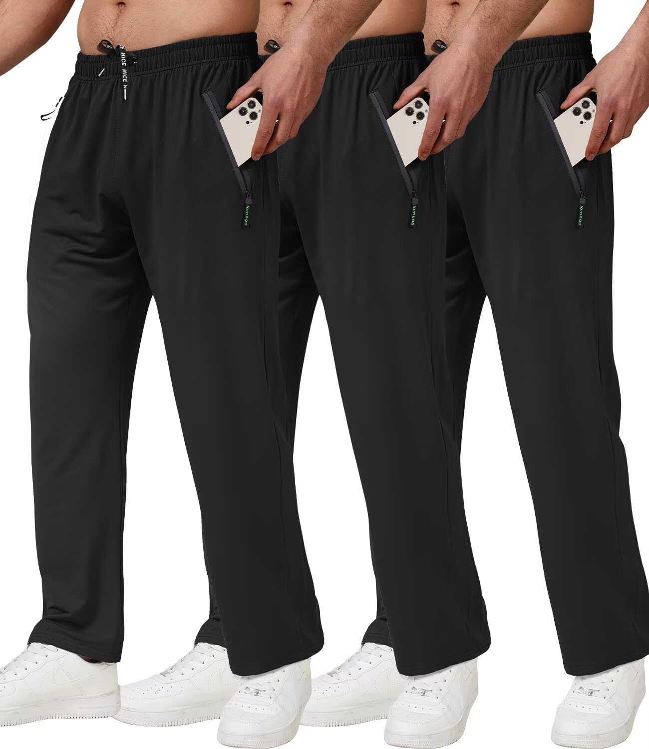 lomsoe 3 Pack Men's Athletic Pants with Zip Pockets, Lightweight Workout Sweat Pants Gifts for Men