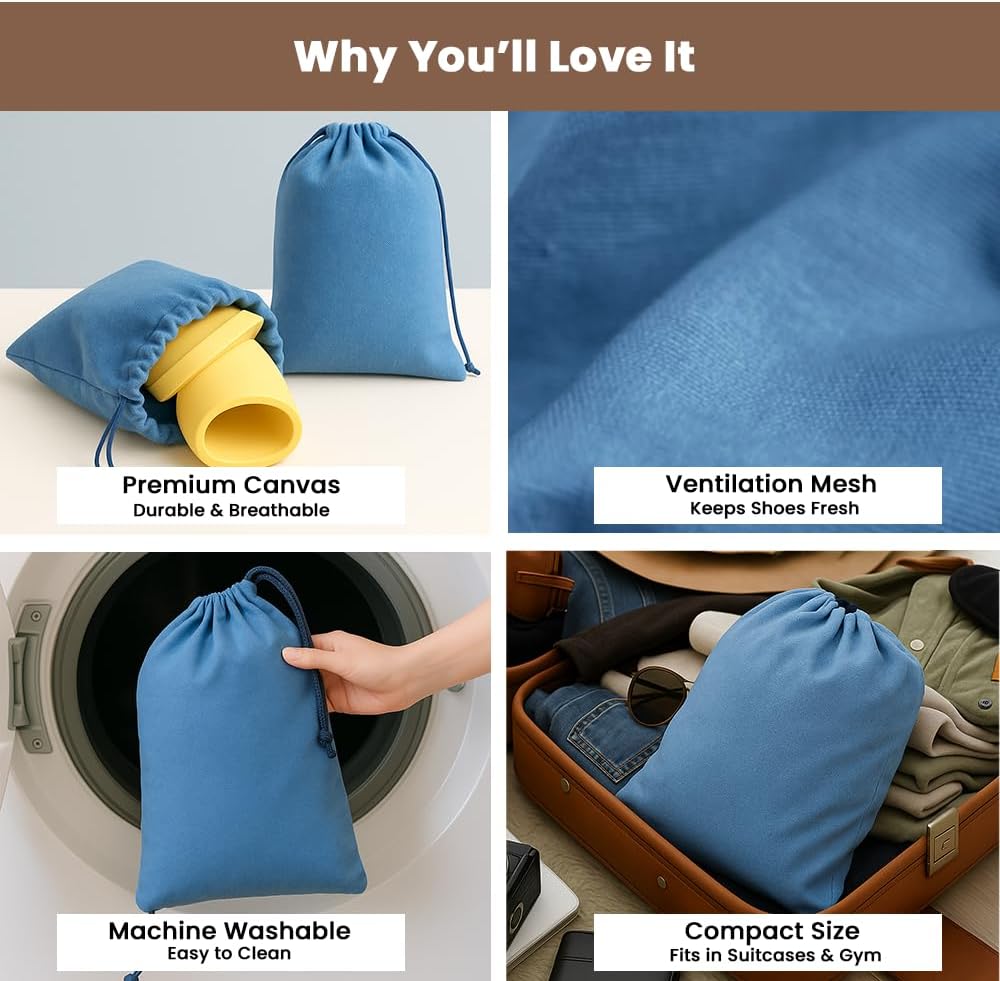 LFH Cotton Rich Shoe Storage Bags with Drawstring, Breathable Reusable Organizer, Perfect For Travel, Dorm, Hotel, College, Gym, Easy to Carry, Machine Washable 12"x17" (Pack of 2) - Sky Blue - Image 3