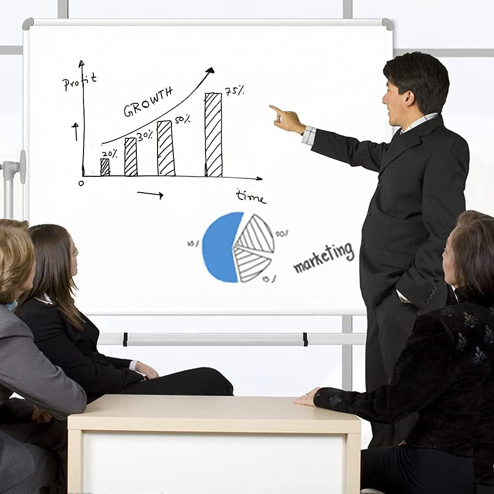 VIZ-PRO Double-Sided Magnetic Mobile Whiteboard on Wheels, 48 x 36 Inches | Rolling Dry Erase Board with Stand for School Office Home 4' x 3' - Image 5