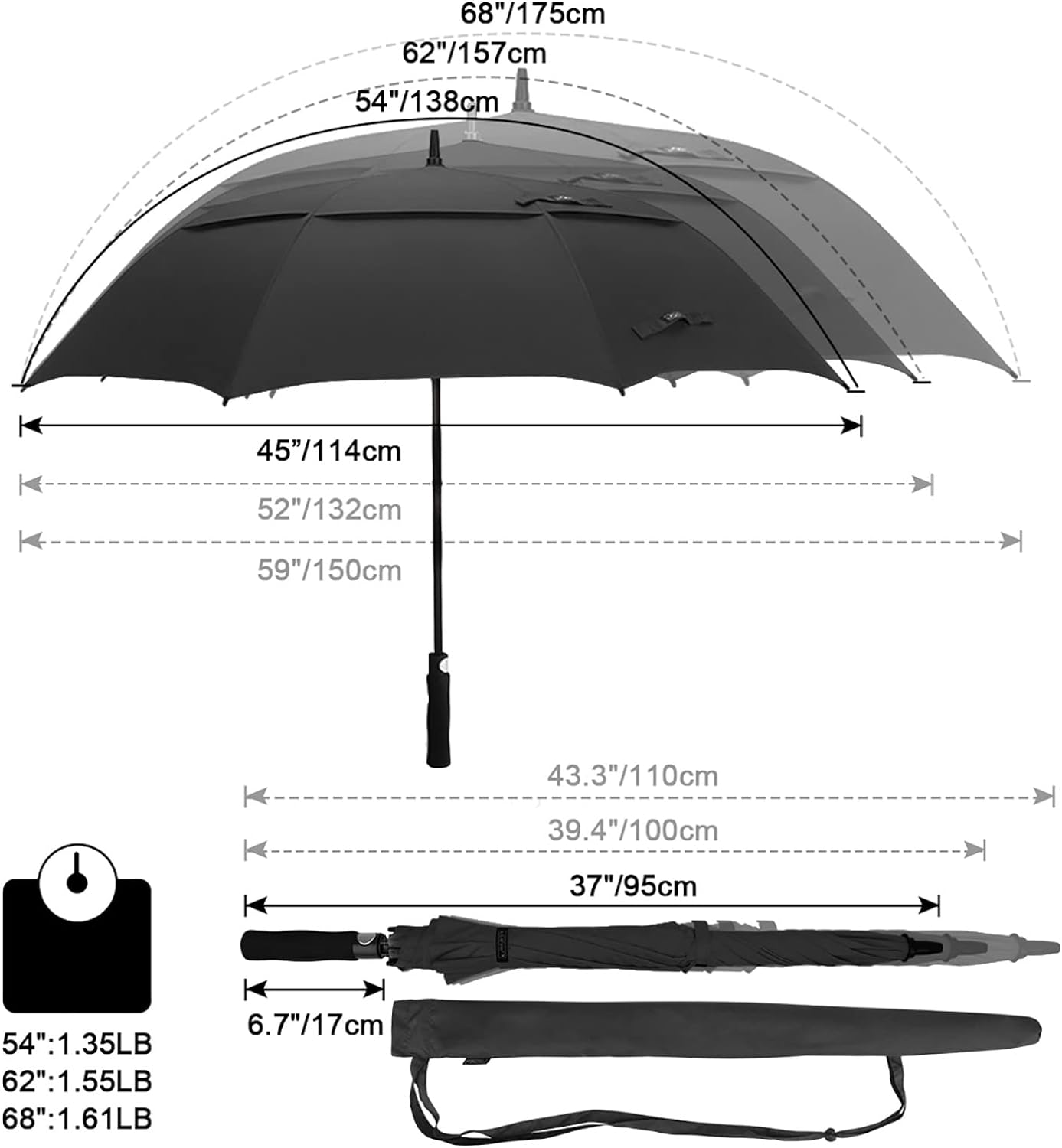 G4Free 47/54/62/68/72 Inch Golf Umbrella Windproof Auto Open Large Umbrella | Oversized Stick Umbrella, Extra Large, Vented Double Canopy, Waterproof 210T Pongee Fabric, Fiberglass Frame, EVA Foam Handle - Image 3