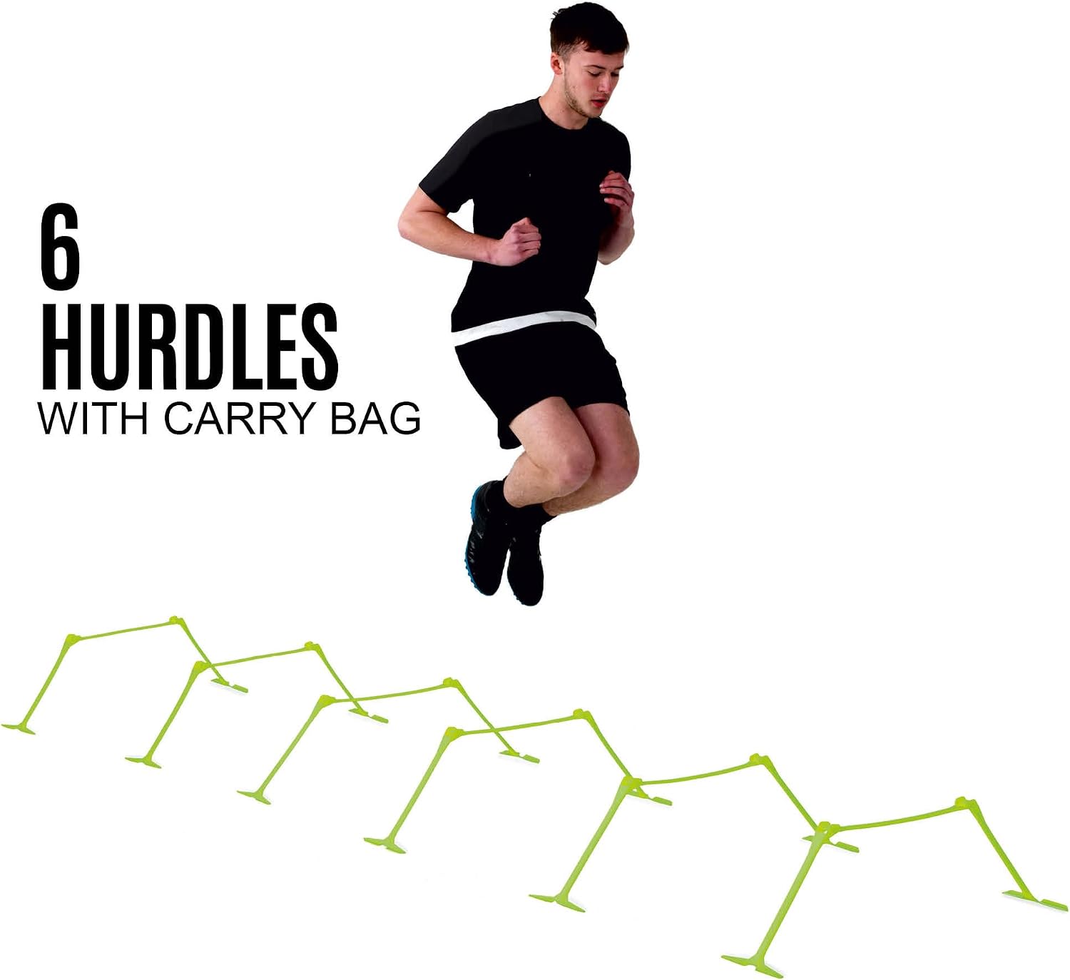 QUICKPLAY Adjustable Speed Hurdles Set of 6 - Agility & Soccer Training | 3-in-1 heights 6", 9", 12", Quick-click adjust, Footwork & plyometric drills, Portable, Carry bag included - Image 6