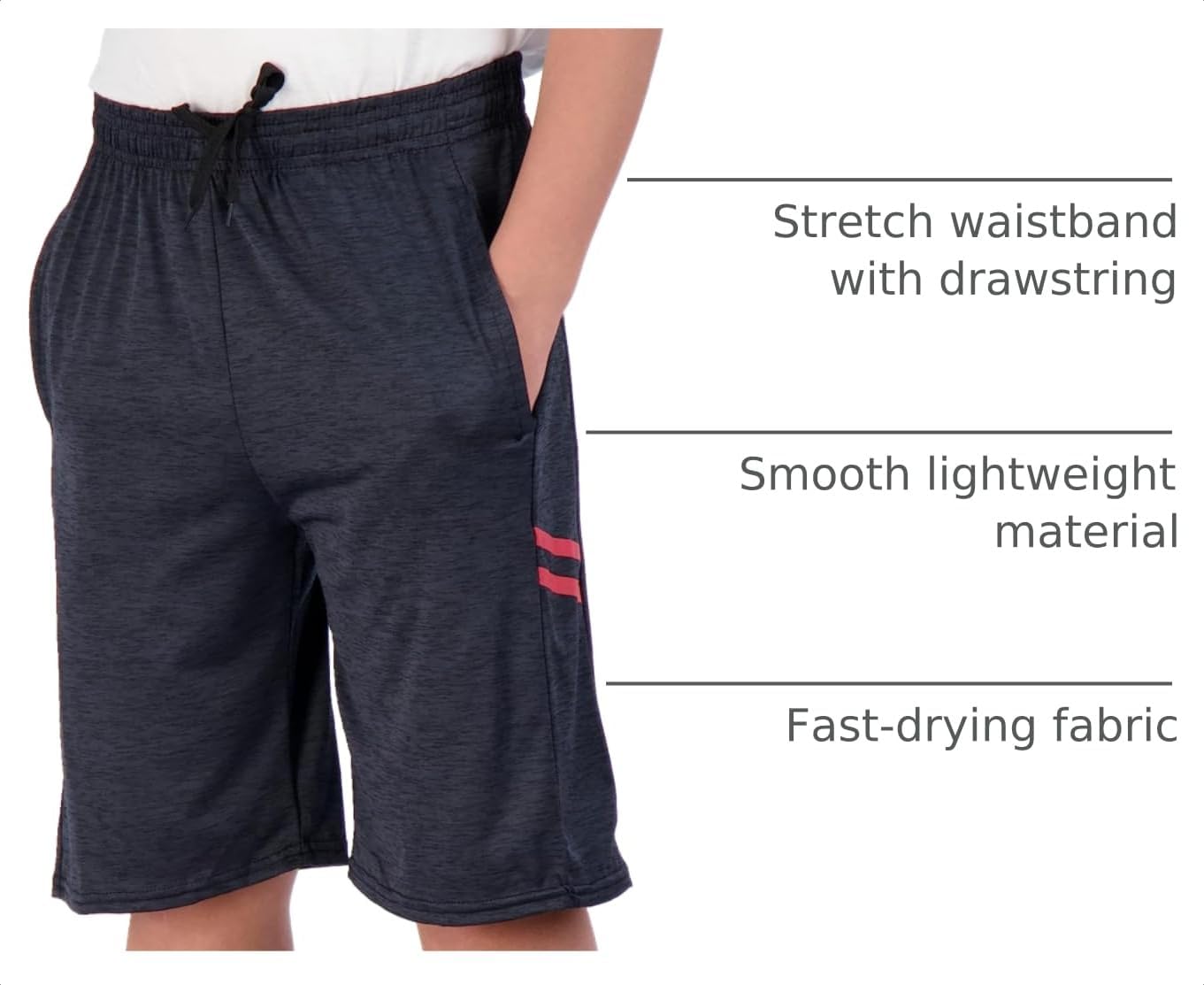 5 Pack Boys' Dry Fit Basketball Shorts Athletic Running Youth Pockets Gym | Available in Youth & Teen Sizes, Soccer, Football, Practice, Elastic Waistband, Drawstring, Golf, Hiking; Light & Breathable - Image 4