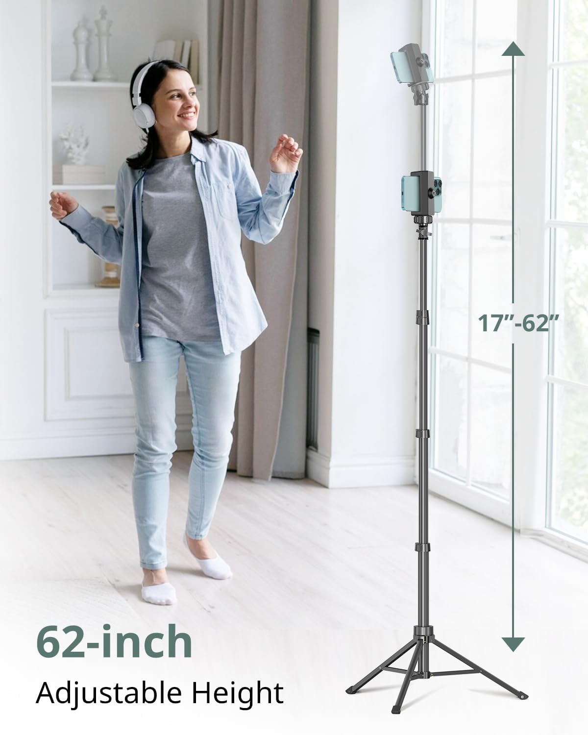 SENSYNE 62" Phone Tripod for iPhone, Extendable Selfie Stick Tripod Stand with Wireless Remote and Phone Holder, Cell Phone Tripod for Video Recording, Compatible with iPhone Android - Image 2